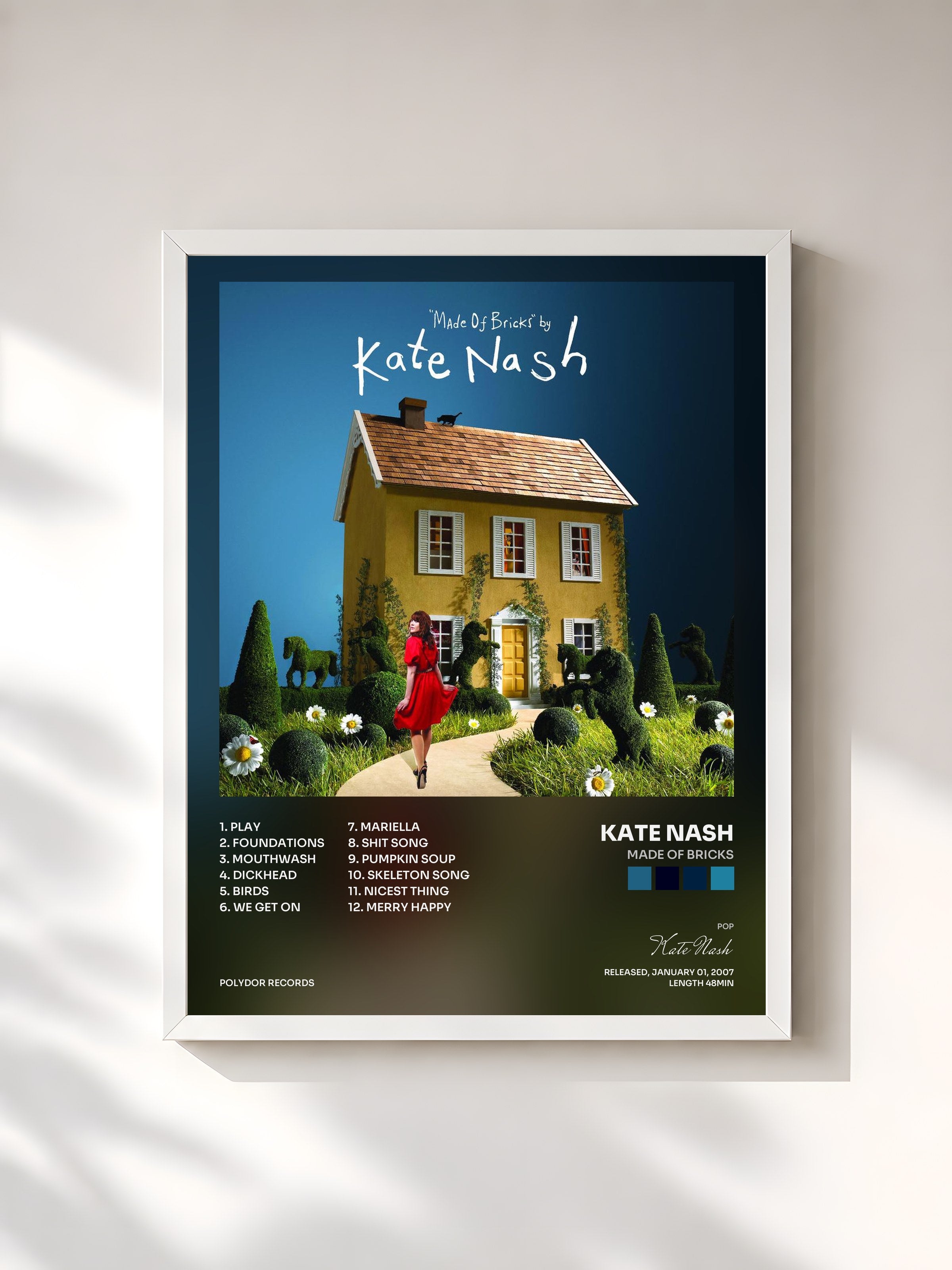 #blanc Tableau de l'album Made of Bricks de Kate Nash, cadre blanc, imprimé et encadré en France
