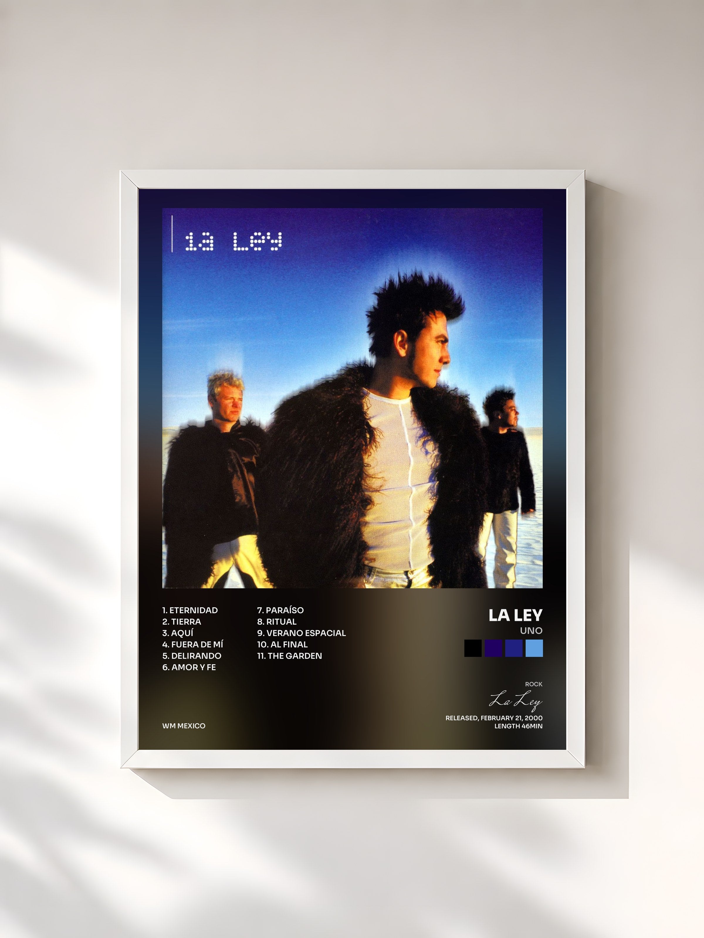 #blanc Tableau de l'album Uno de La Ley, cadre blanc, imprimé et encadré en France