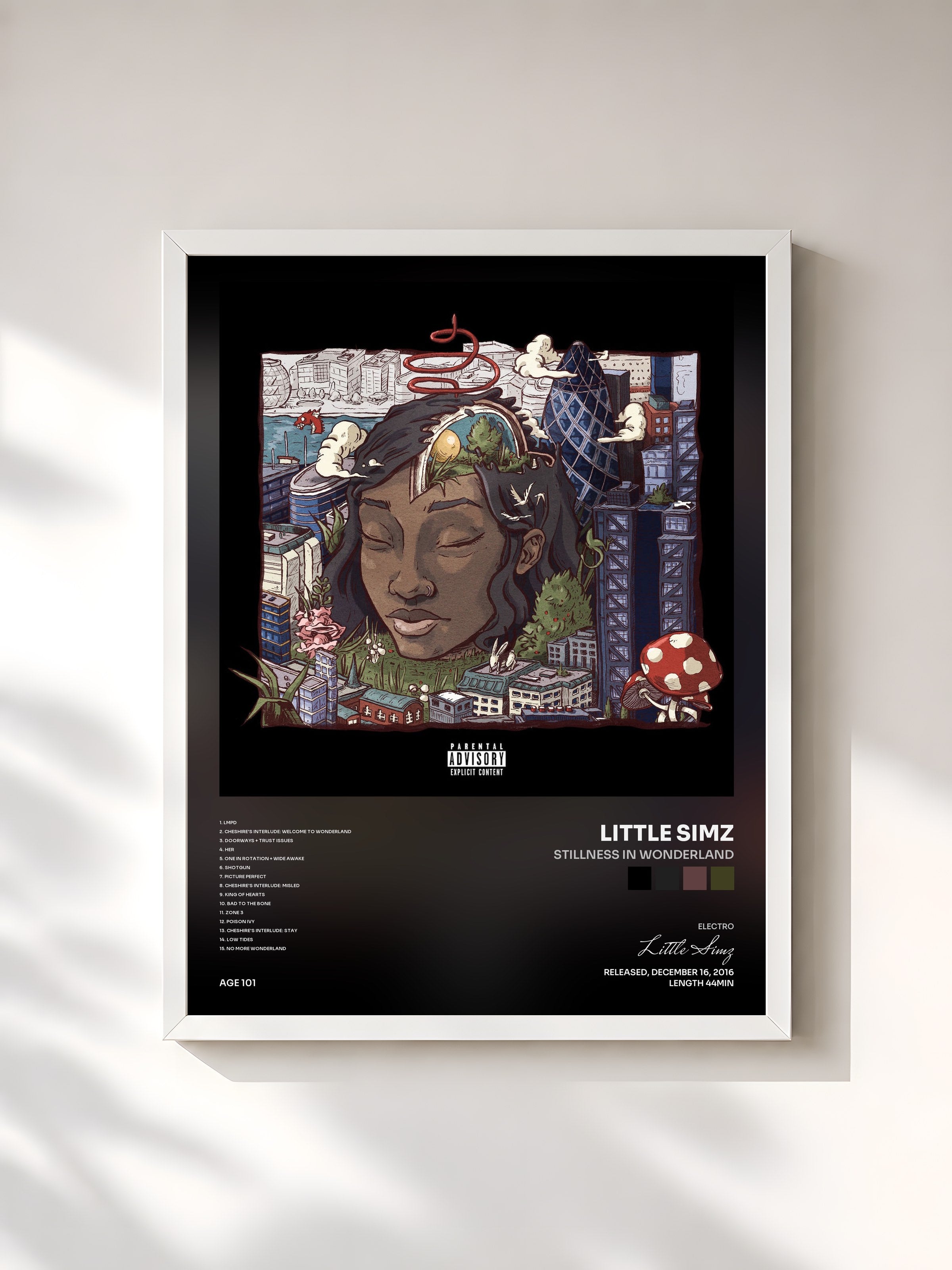#blanc Tableau de l'album Stillness in Wonderland de Little Simz, cadre blanc, imprimé et encadré en France