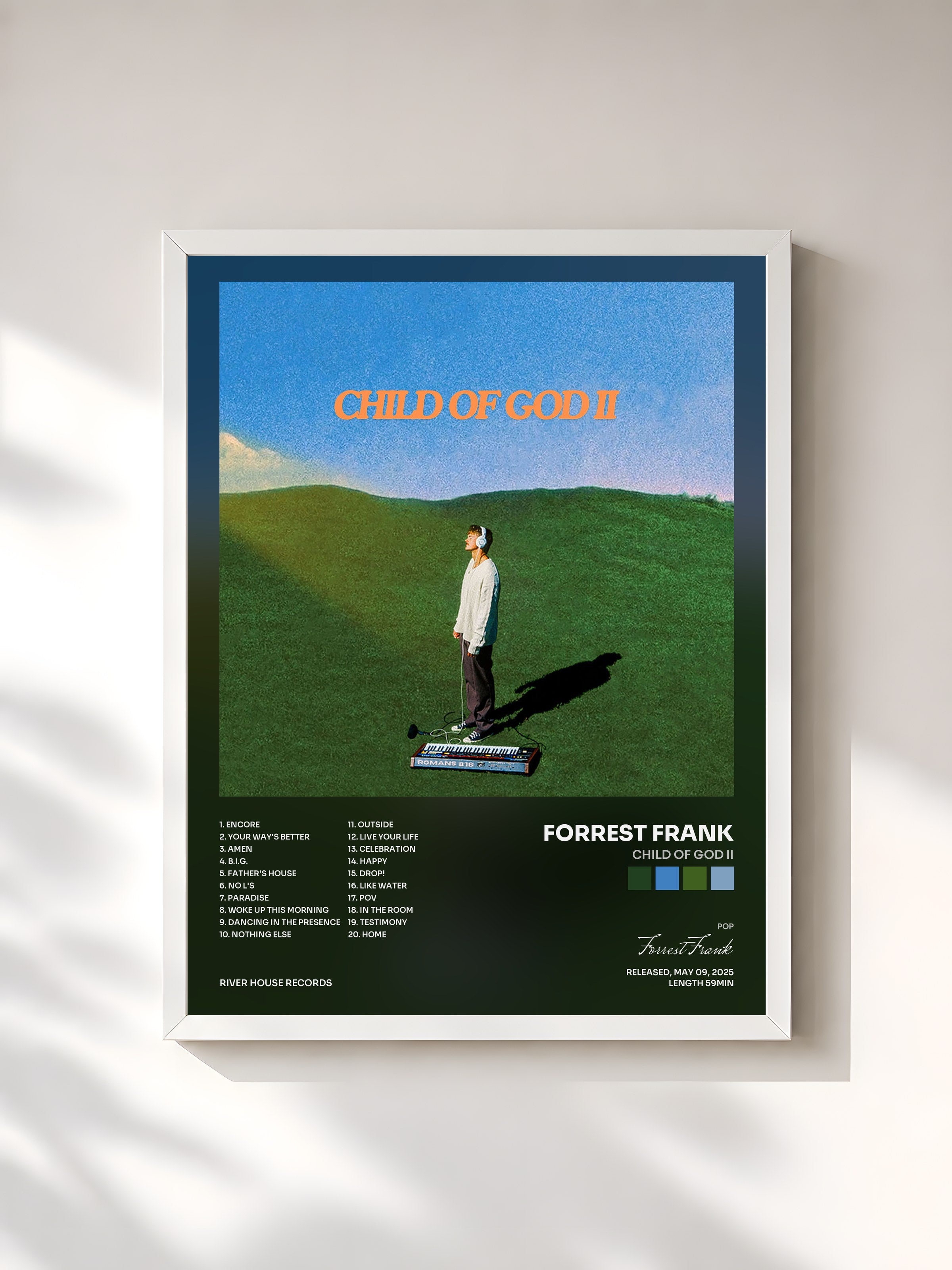 #blanc Tableau de l'album CHILD OF GOD II de Forrest Frank, cadre blanc, imprimé et encadré en France