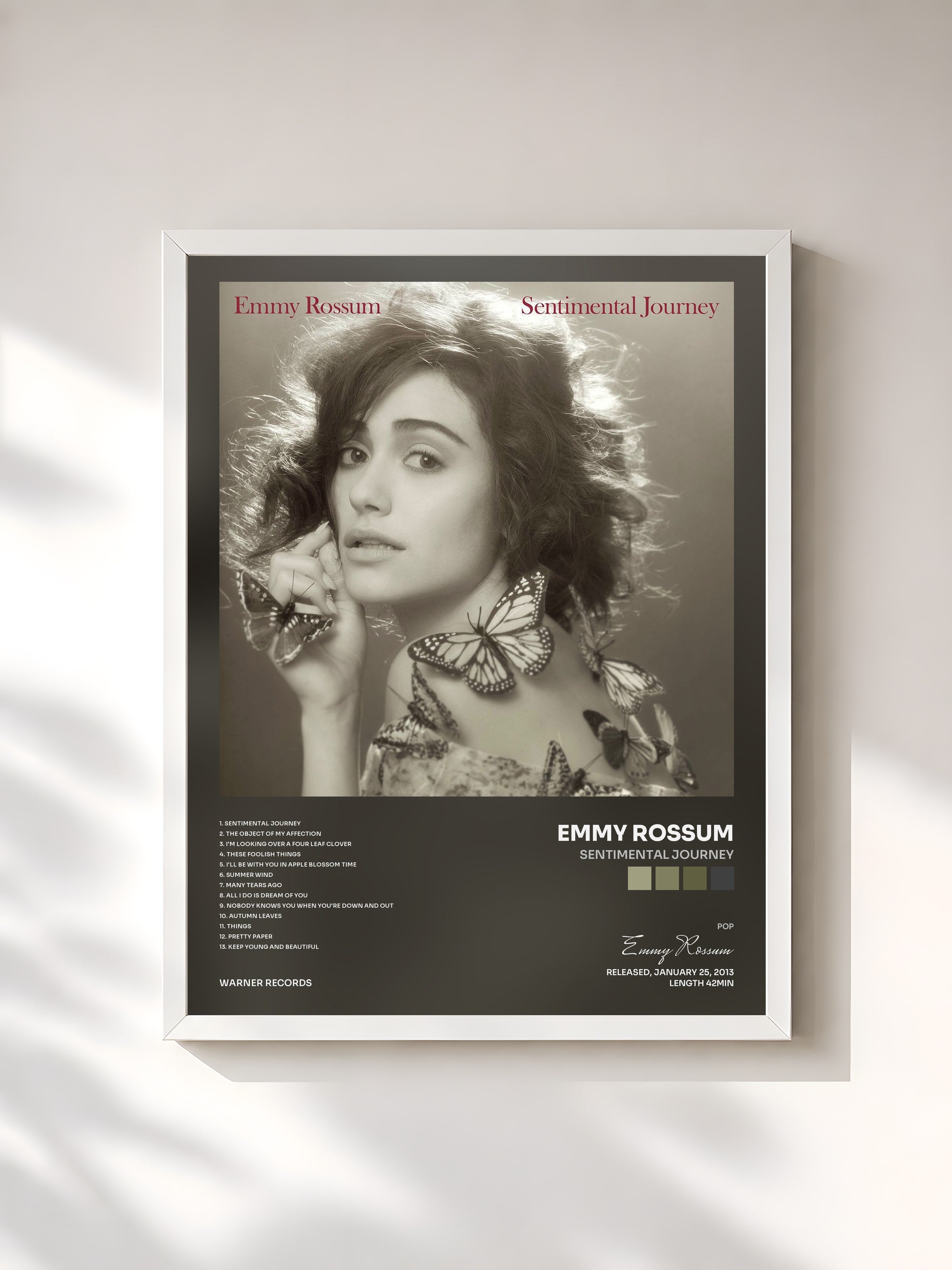 #blanc Tableau de l'album Sentimental Journey de Emmy Rossum, cadre blanc, imprimé et encadré en France