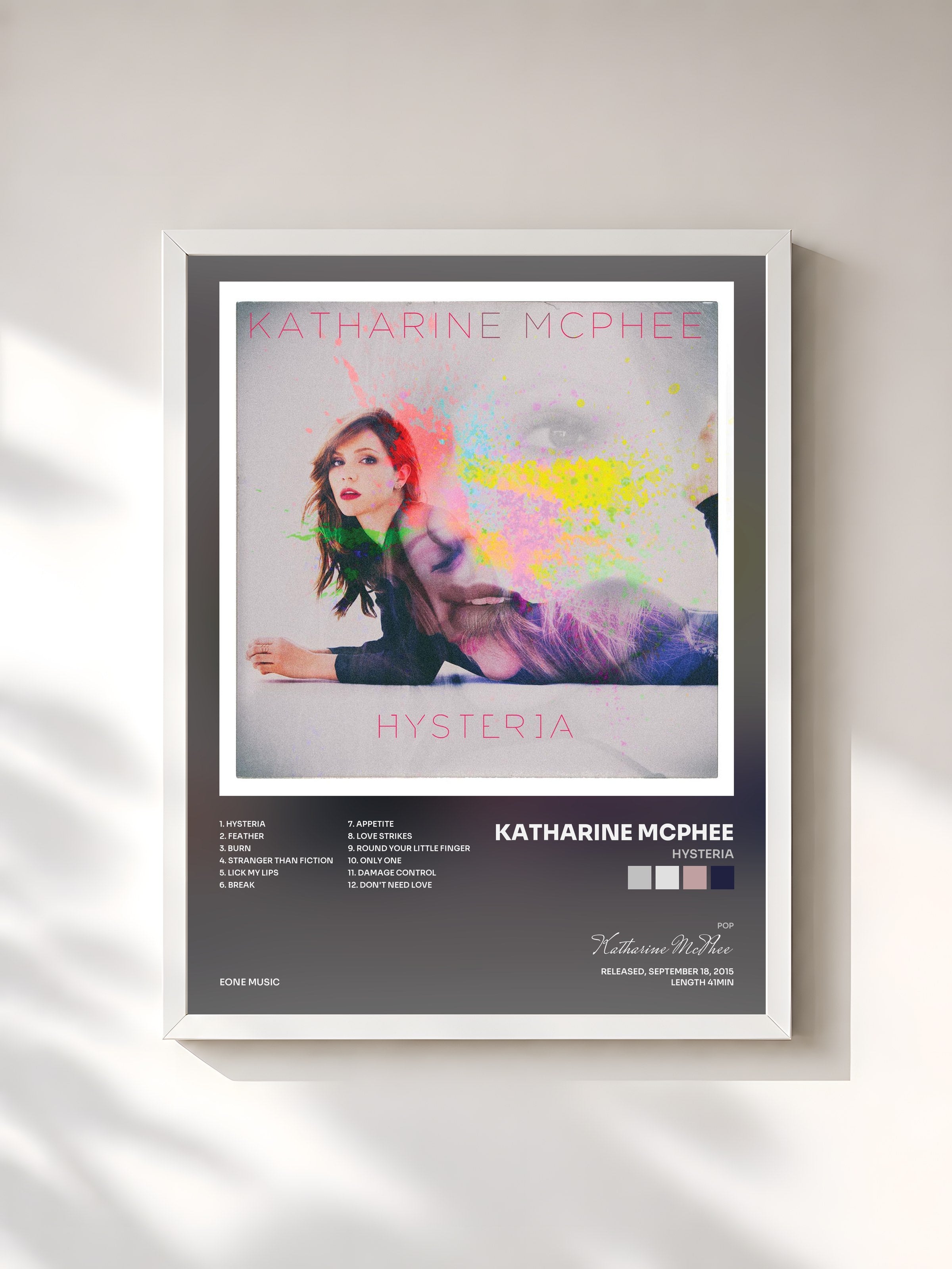 #blanc Tableau de l'album Hysteria de Katharine McPhee, cadre blanc, imprimé et encadré en France