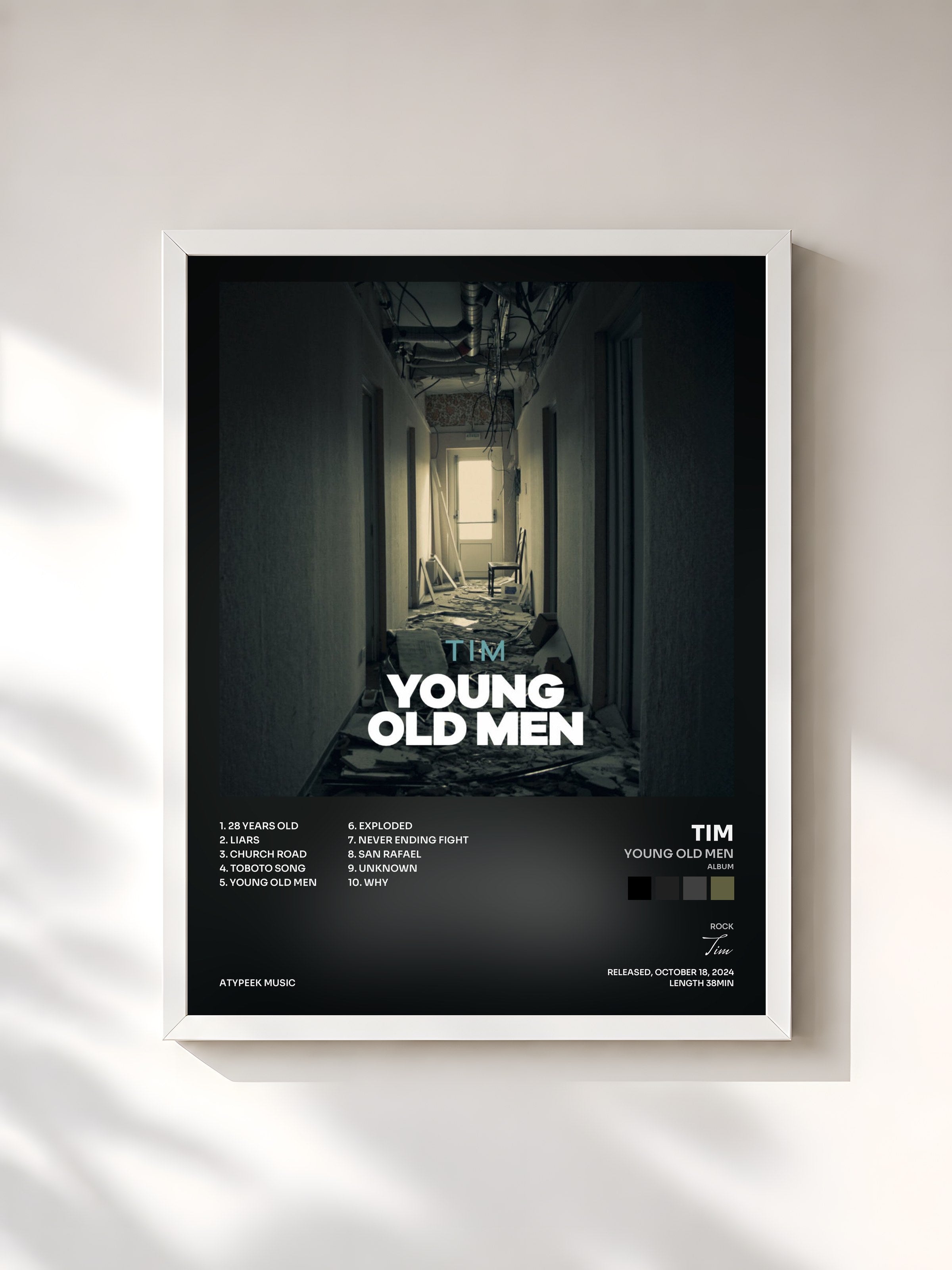 #blanc Tableau de l'album Young Old Men (Album) de Tim, cadre blanc, imprimé et encadré en France