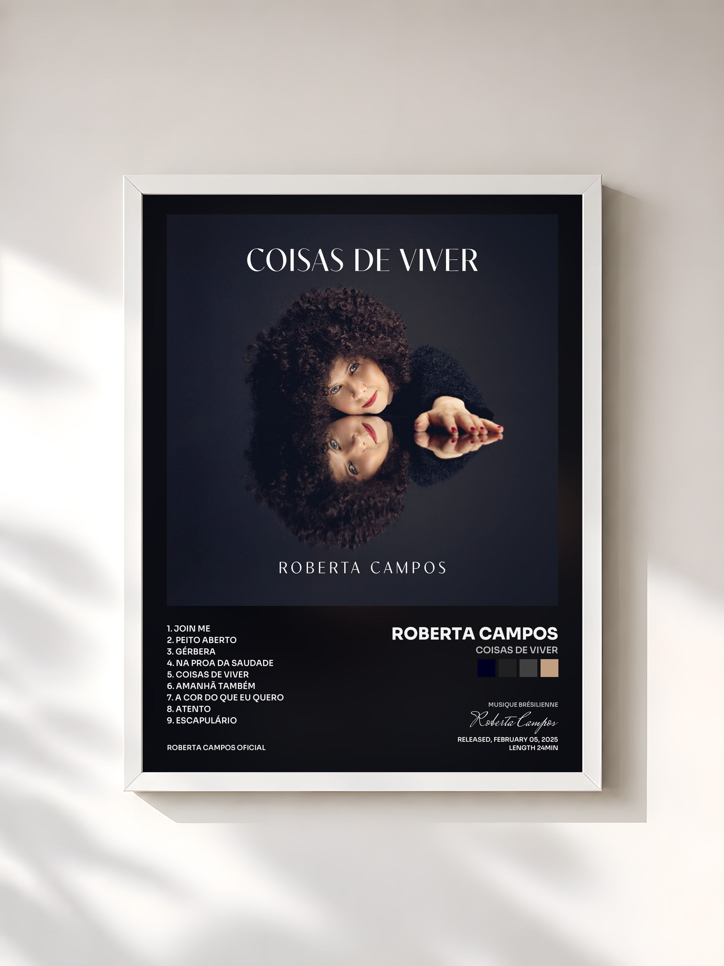 #blanc Tableau de l'album Coisas de Viver de Roberta Campos, cadre blanc, imprimé et encadré en France