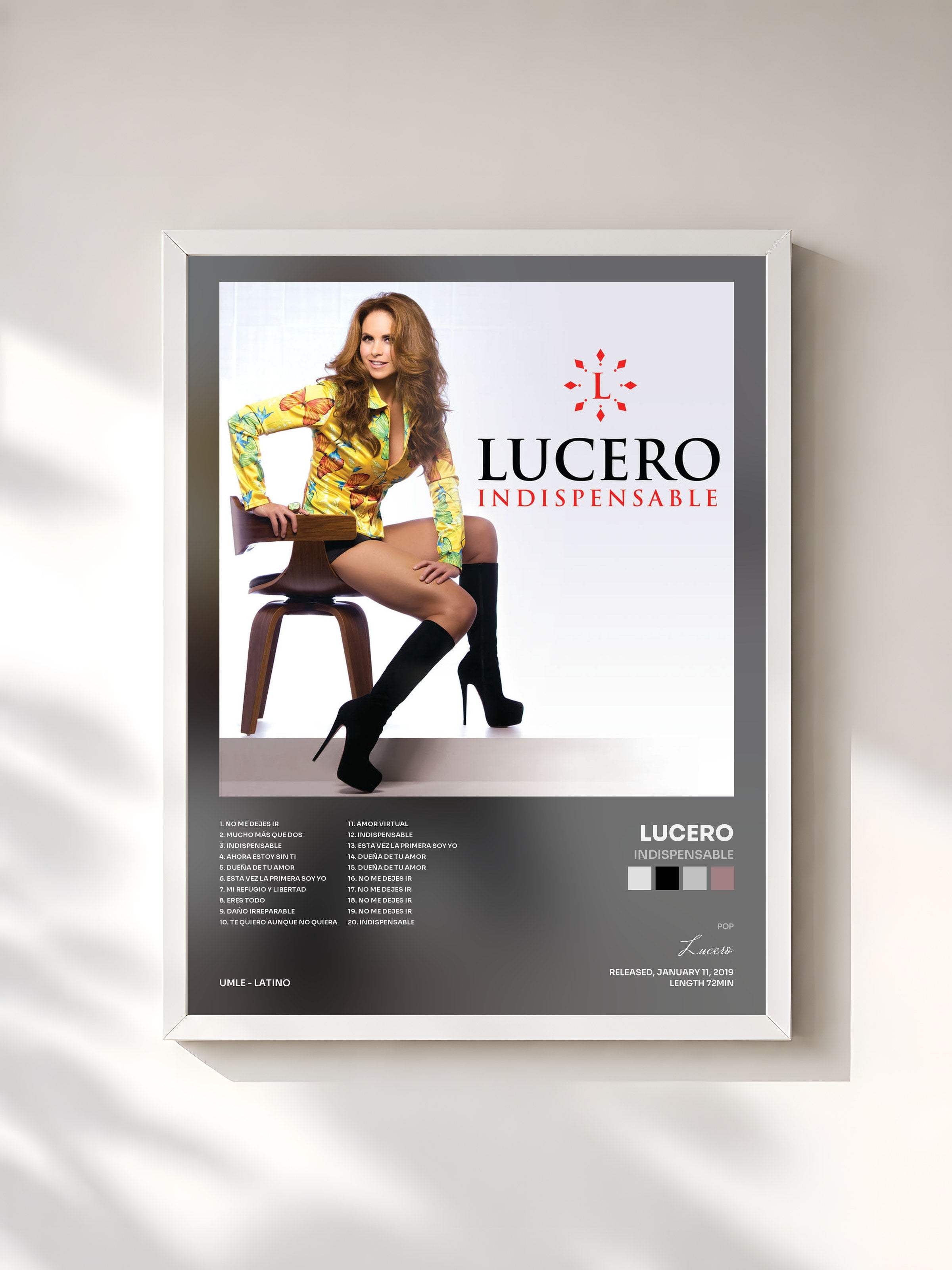 #blanc Tableau de l'album Indispensable de Lucero, cadre blanc, imprimé et encadré en France