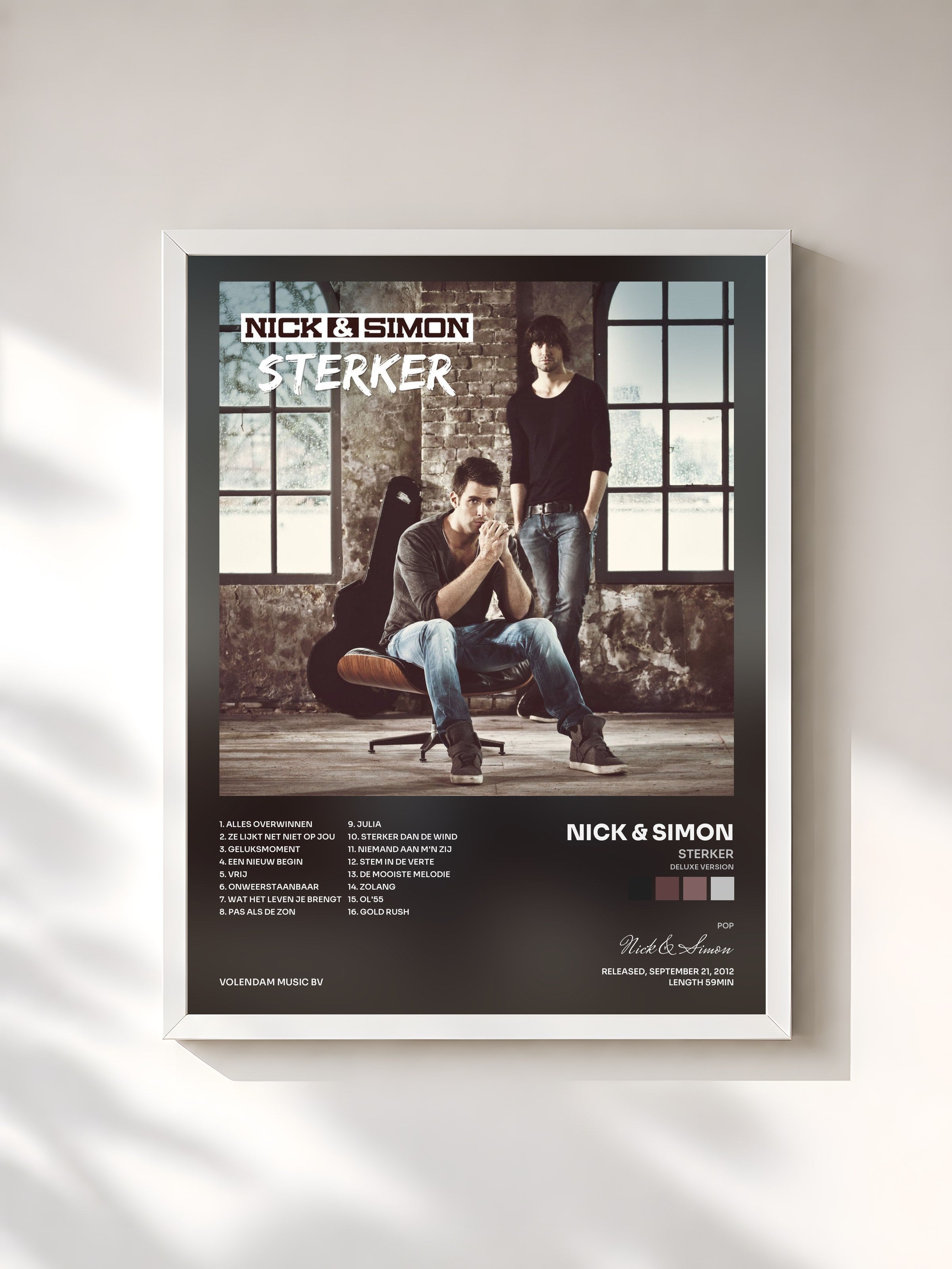 #blanc Tableau de l'album Sterker (Deluxe Version) de Nick & Simon, cadre blanc, imprimé et encadré en France