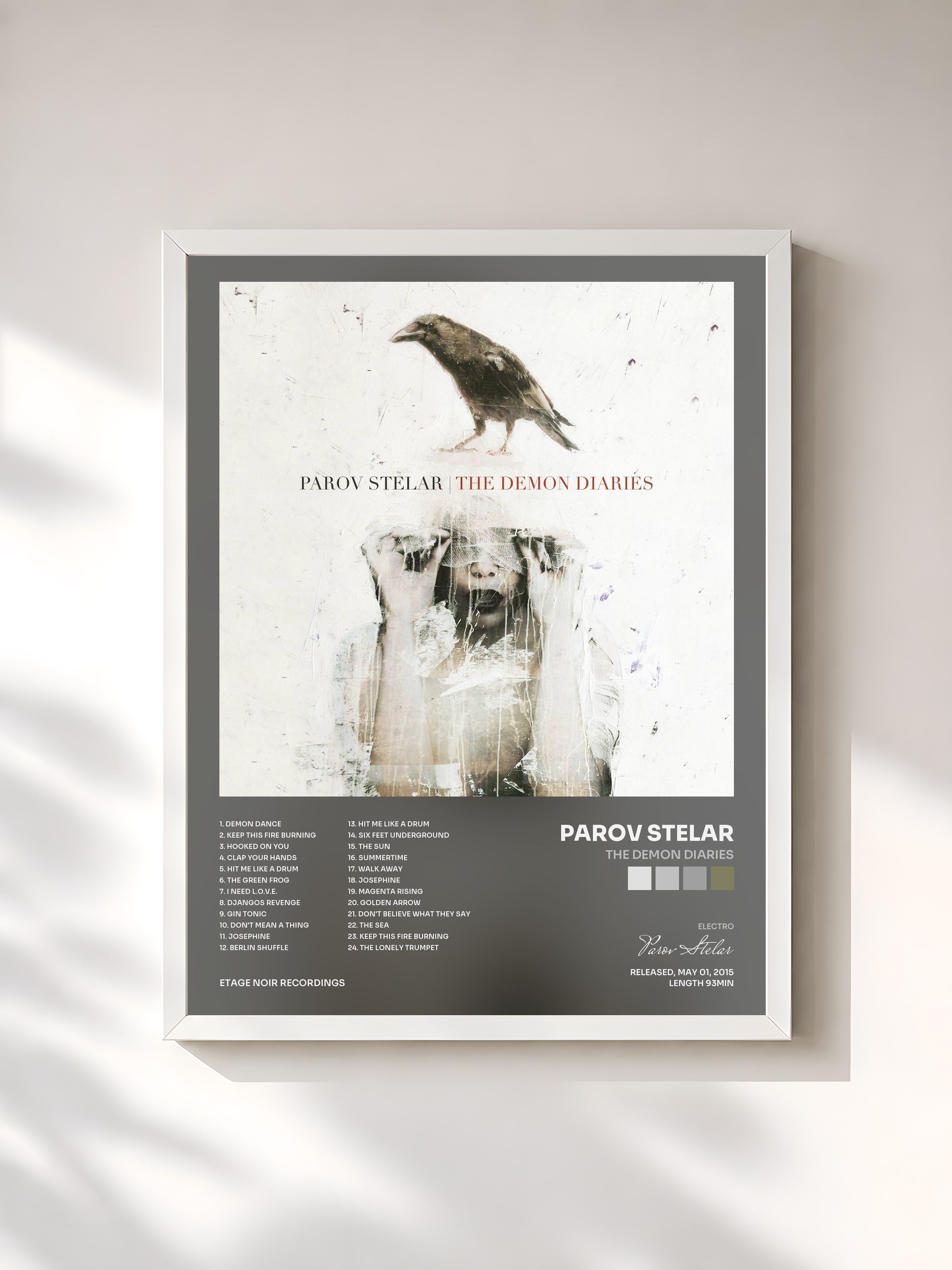 #blanc Tableau de l'album The Demon Diaries de Parov Stelar, cadre blanc, imprimé et encadré en France