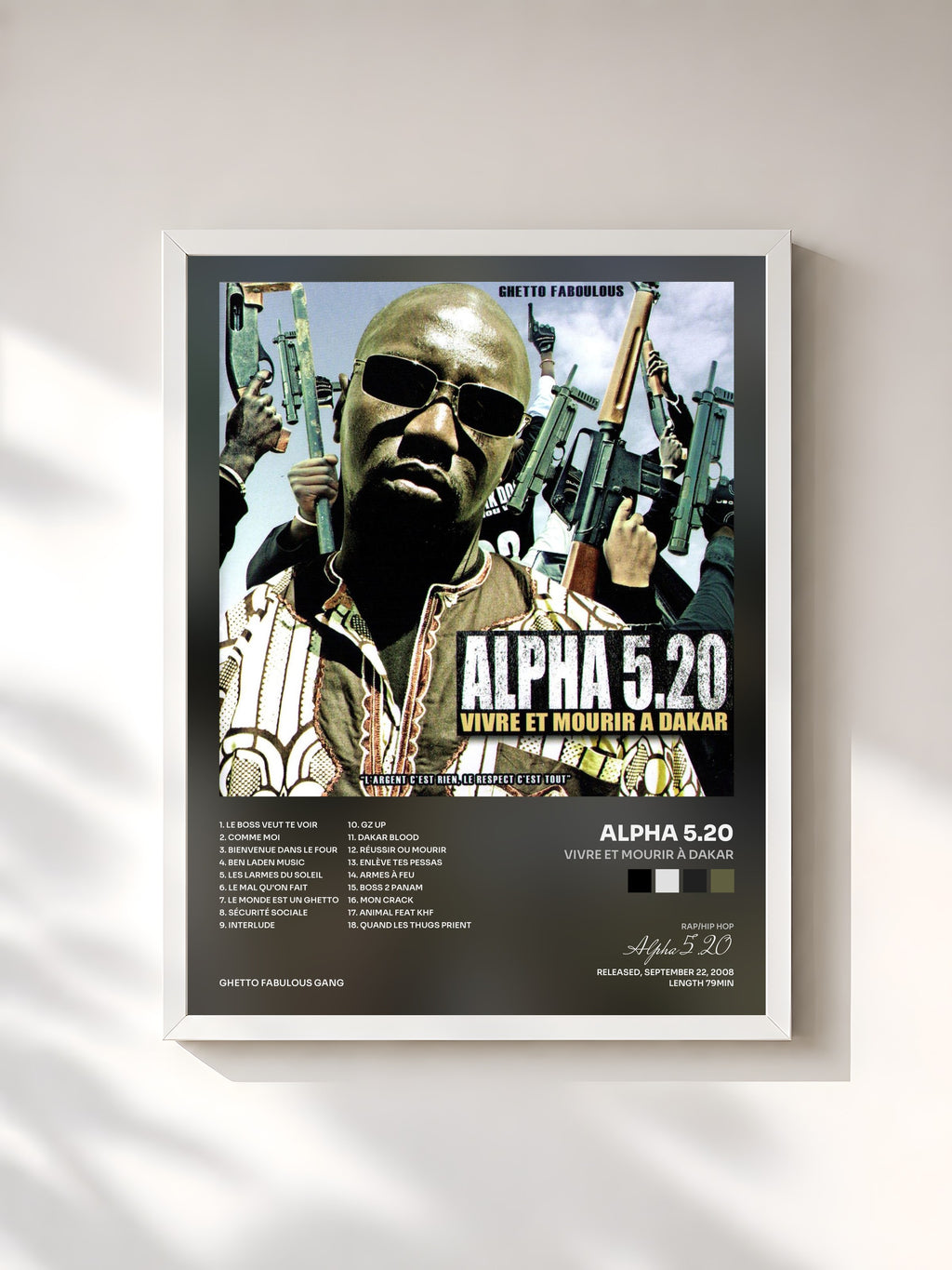 #blanc Tableau de l'album Vivre et mourir à Dakar de Alpha 5.20, cadre blanc, imprimé et encadré en France