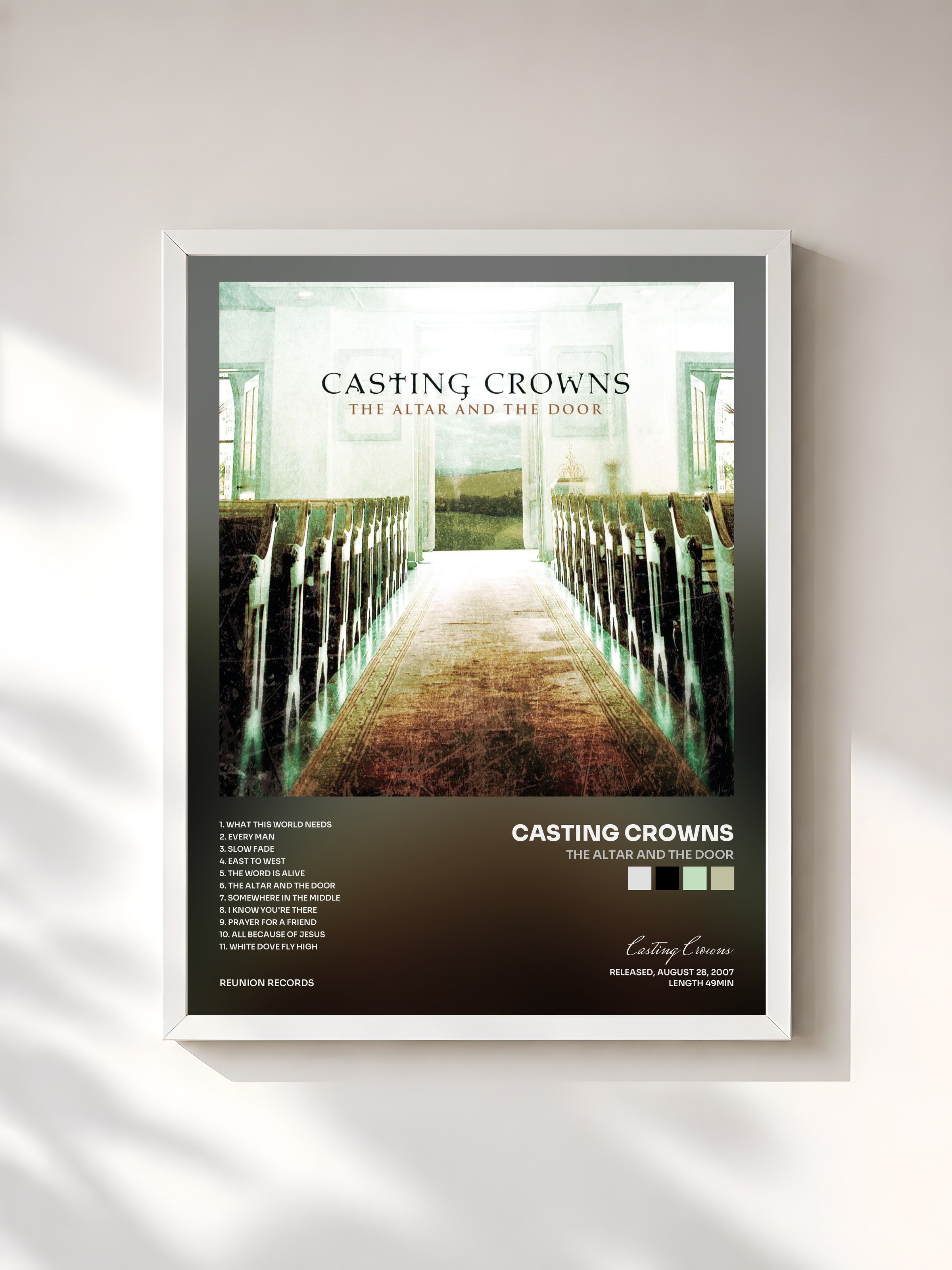 #blanc Tableau de l'album The Altar and The Door de Casting Crowns, cadre blanc, imprimé et encadré en France