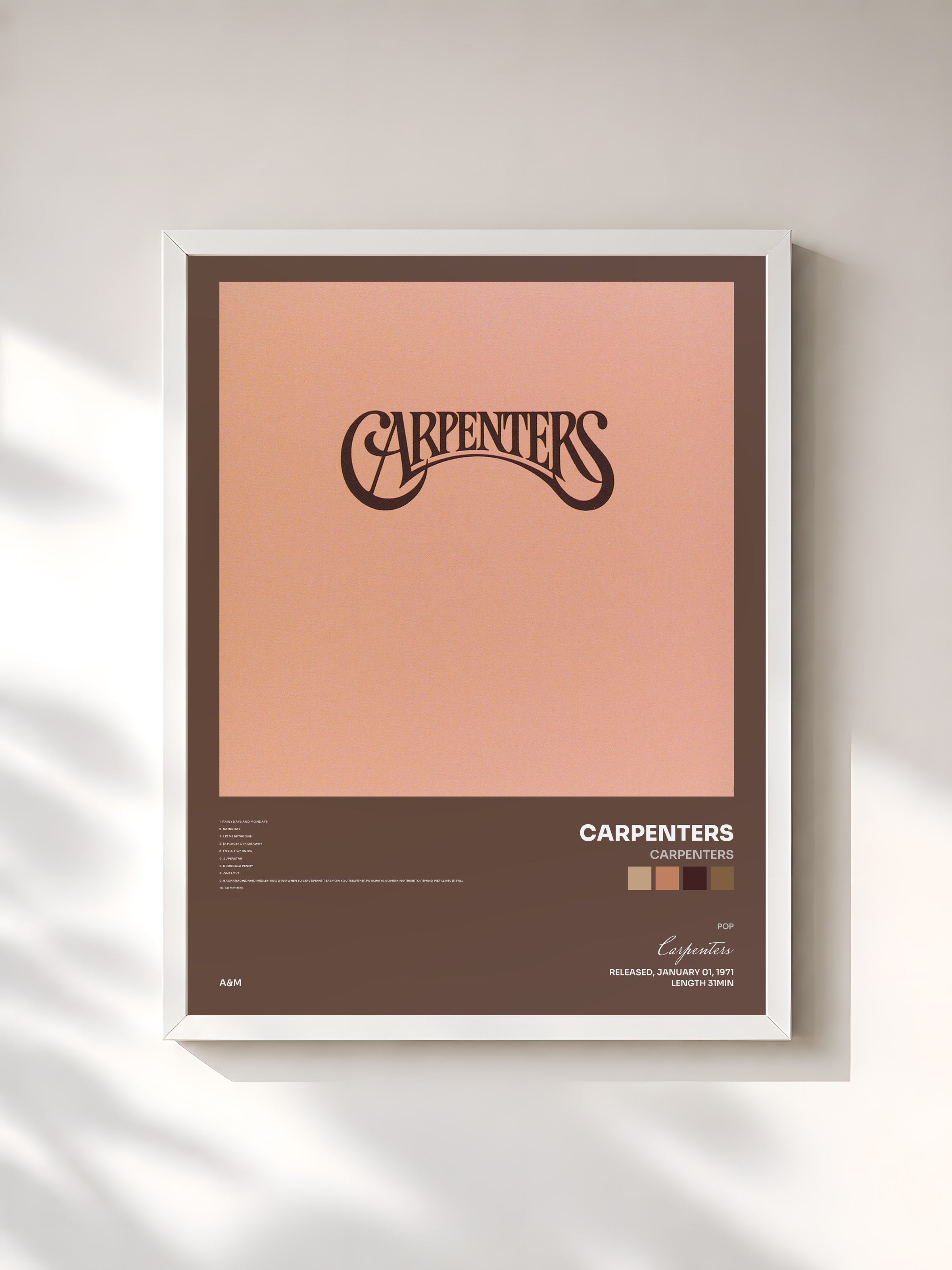 #blanc Tableau de l'album Carpenters de Carpenters, cadre blanc, imprimé et encadré en France