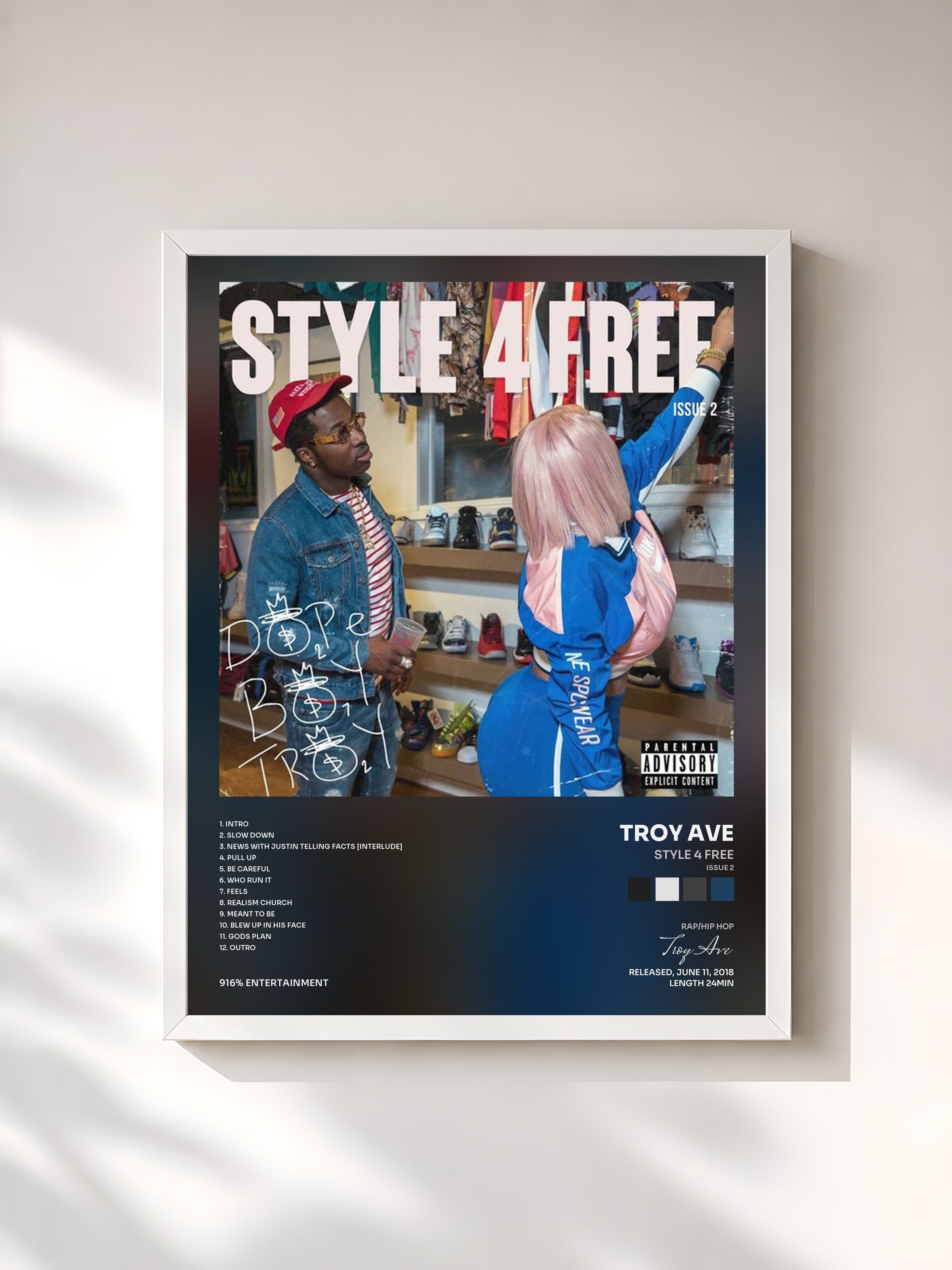 #blanc Tableau de l'album Style 4 Free (Issue 2) de Troy Ave, cadre blanc, imprimé et encadré en France
