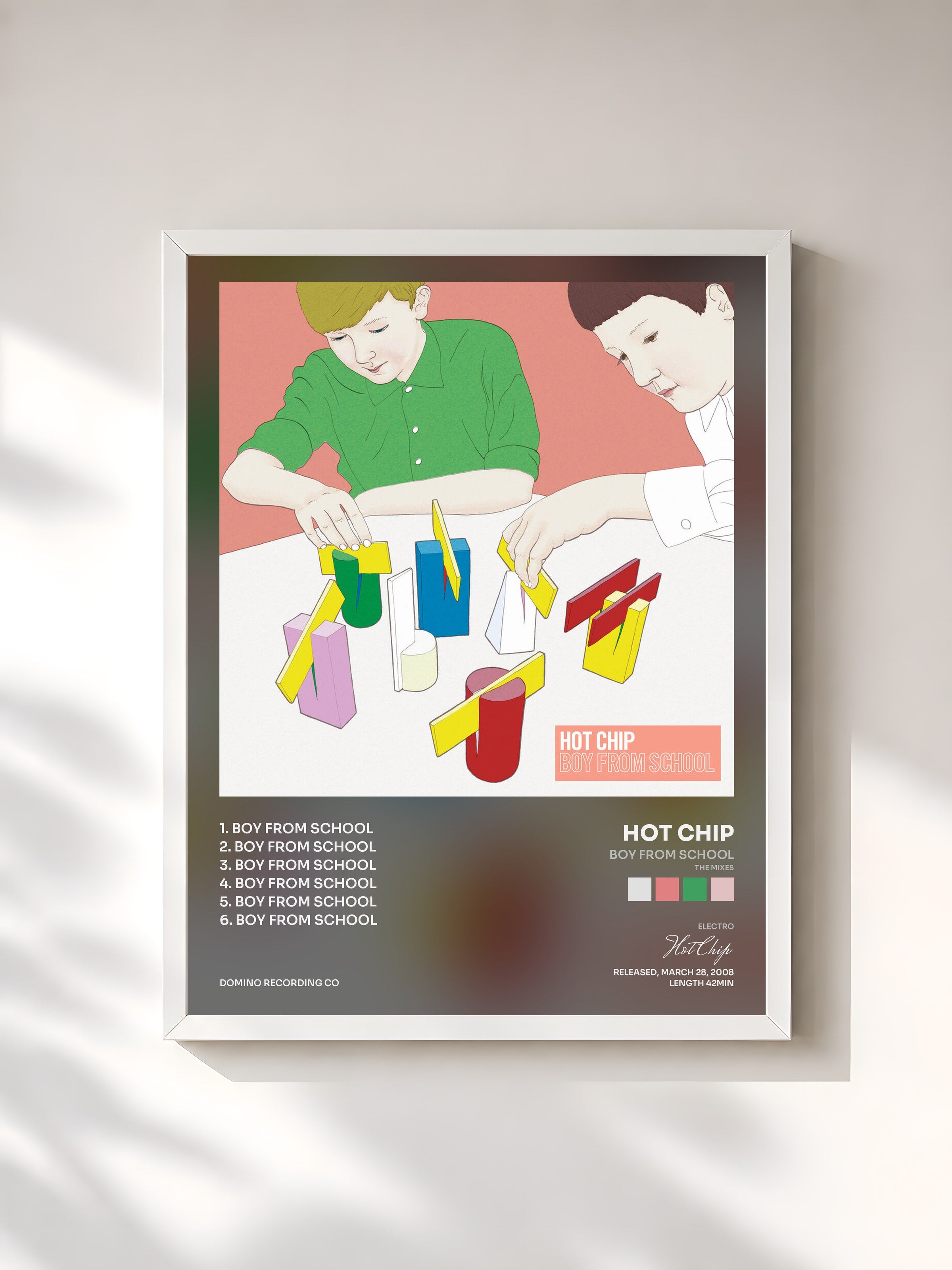#blanc Tableau de l'album Boy From School (The Mixes) de Hot Chip, cadre blanc, imprimé et encadré en France