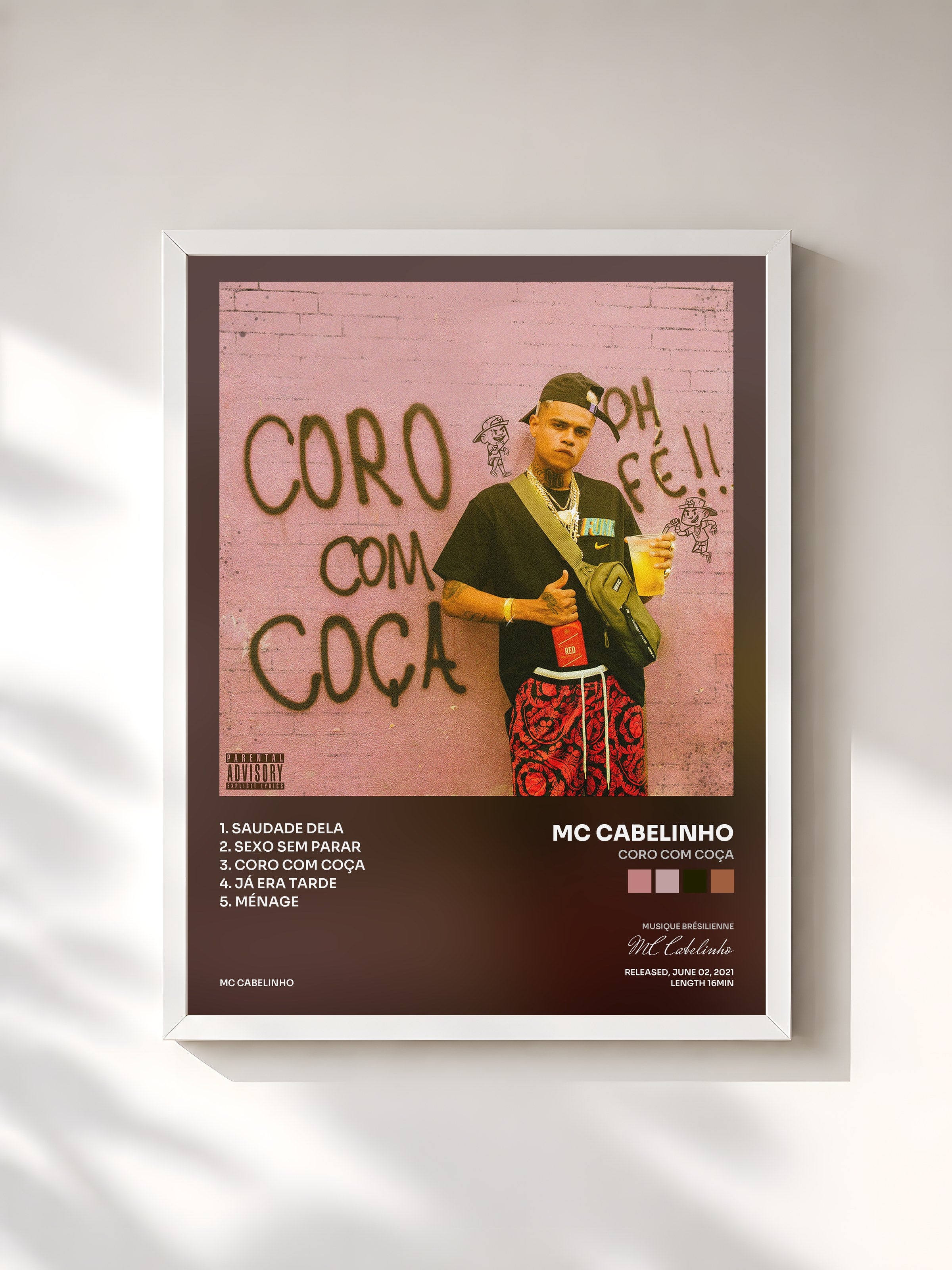 #blanc Tableau de l'album CORO COM COÇA de MC Cabelinho, cadre blanc, imprimé et encadré en France
