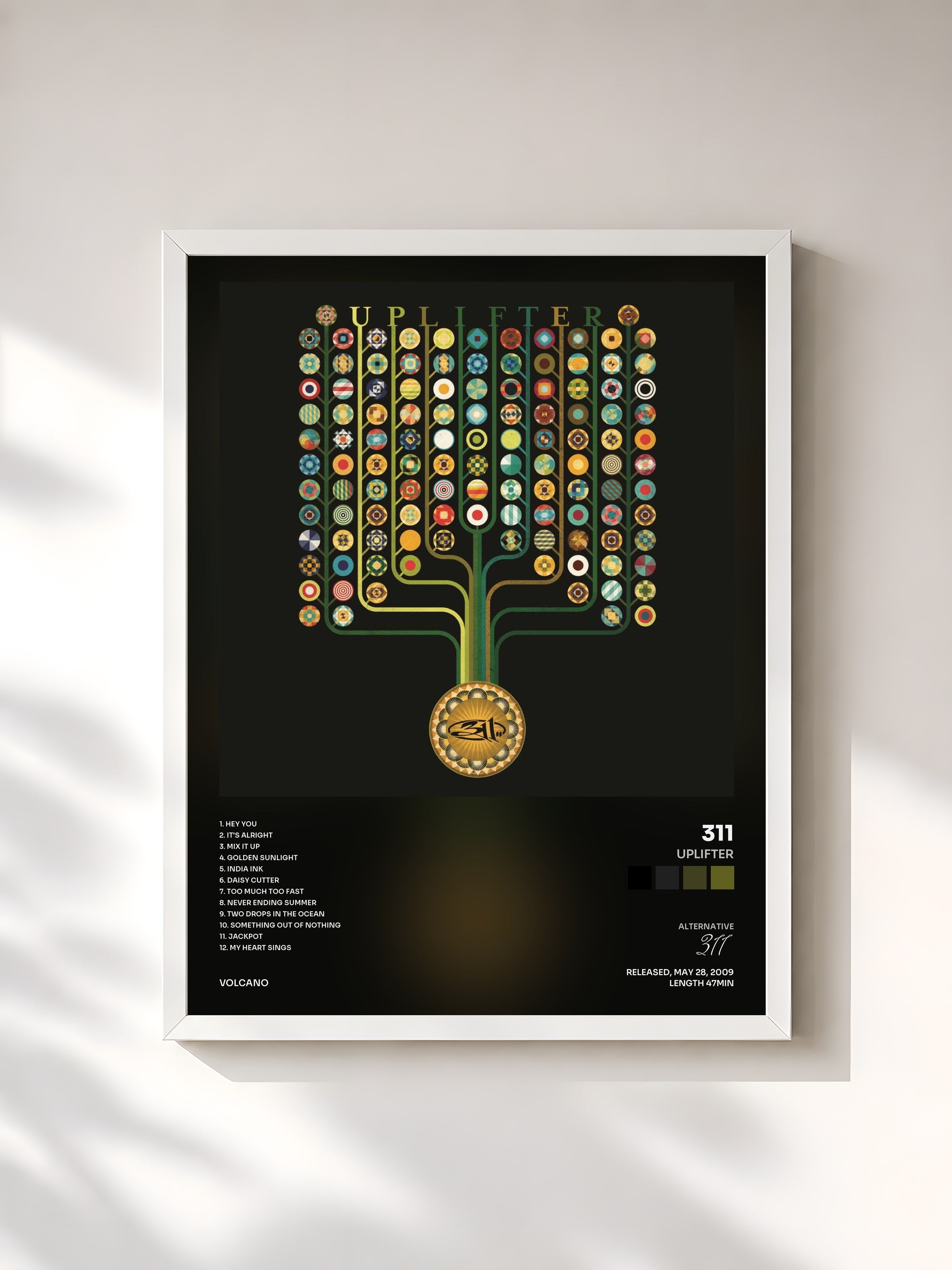 #blanc Tableau de l'album Uplifter de 311, cadre blanc, imprimé et encadré en France