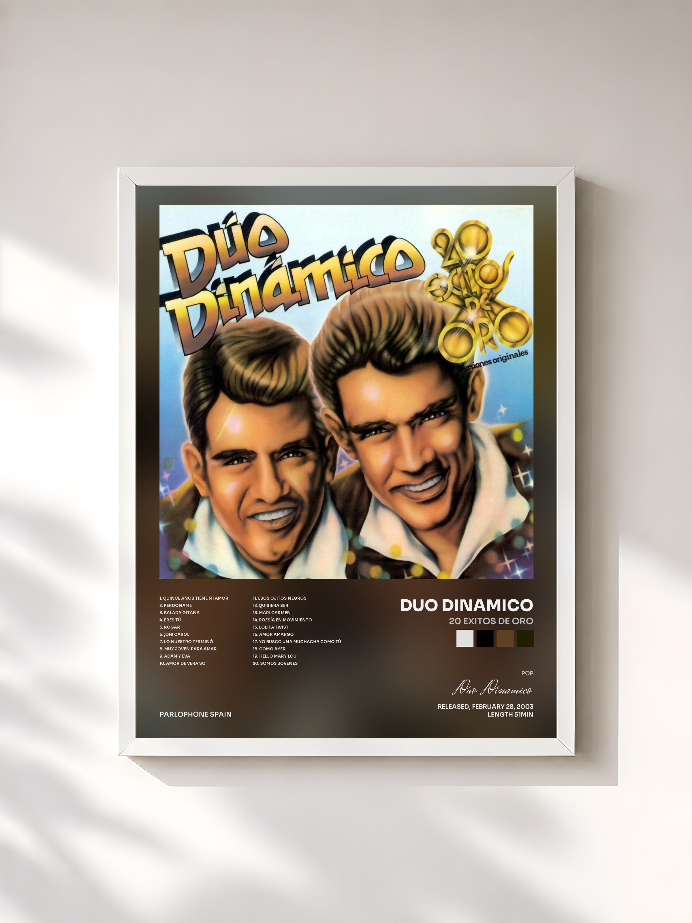 #blanc Tableau de l'album 20 Exitos De Oro de Duo Dinamico, cadre blanc, imprimé et encadré en France