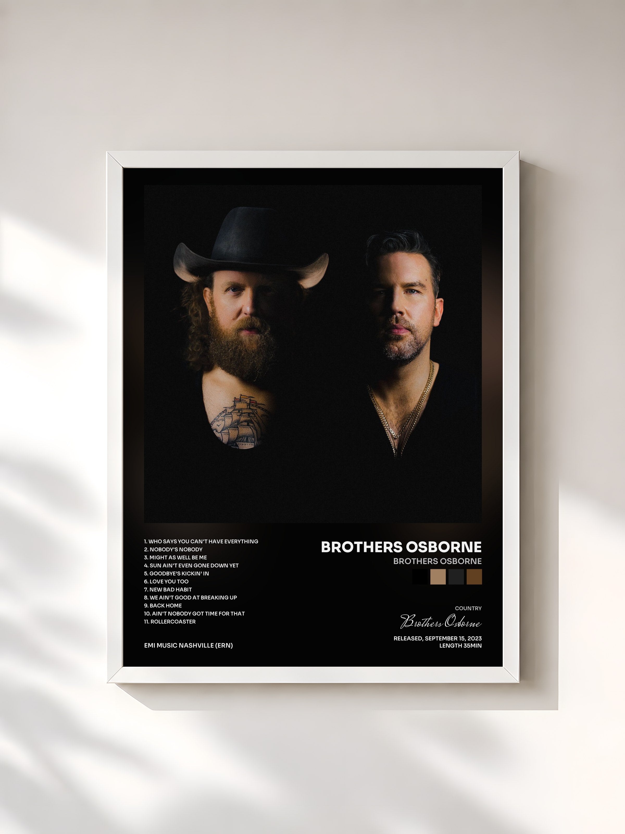 #blanc Tableau de l'album Brothers Osborne de Brothers Osborne, cadre blanc, imprimé et encadré en France