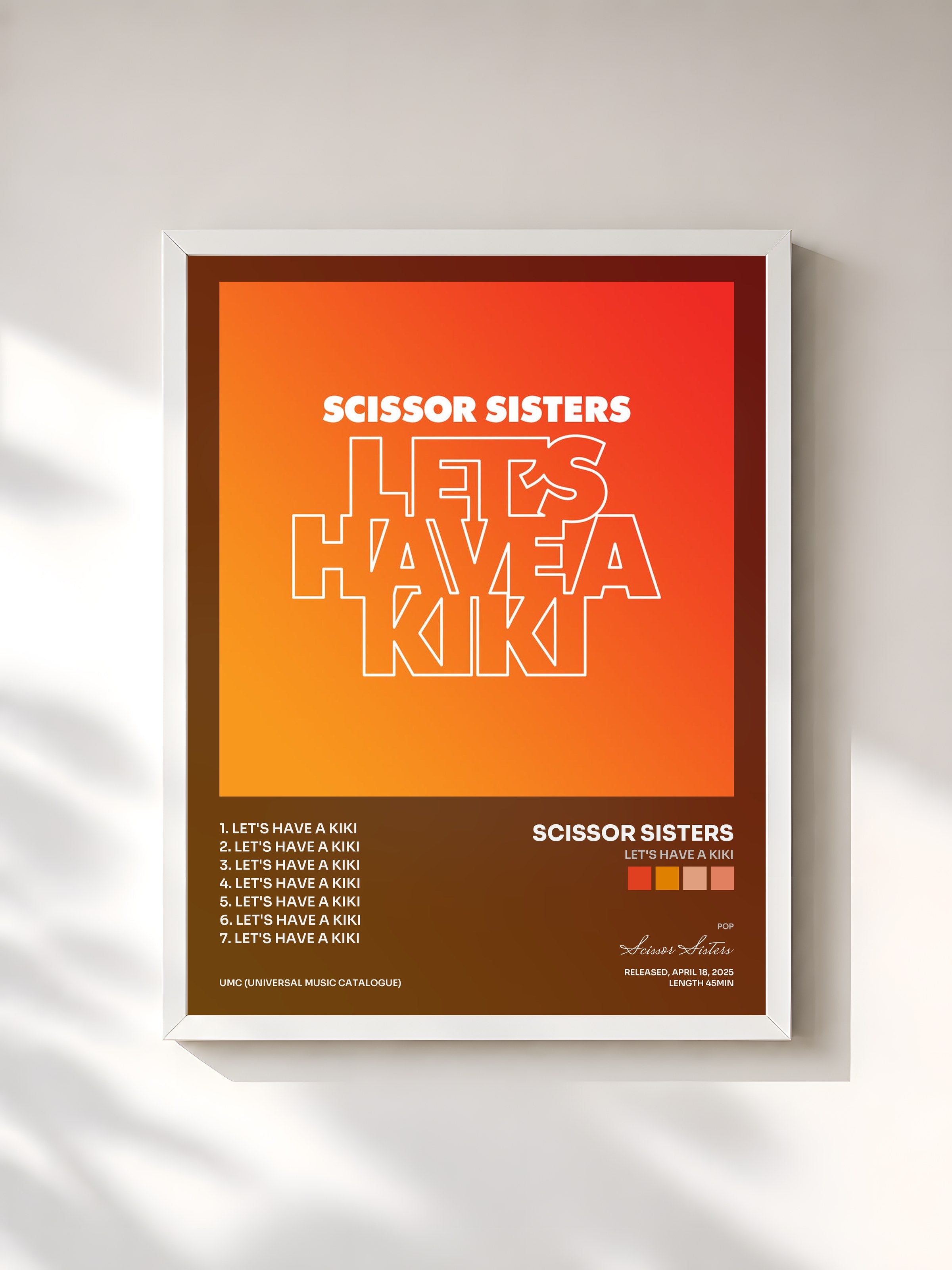 #blanc Tableau de l'album Let's Have A Kiki de Scissor Sisters, cadre blanc, imprimé et encadré en France
