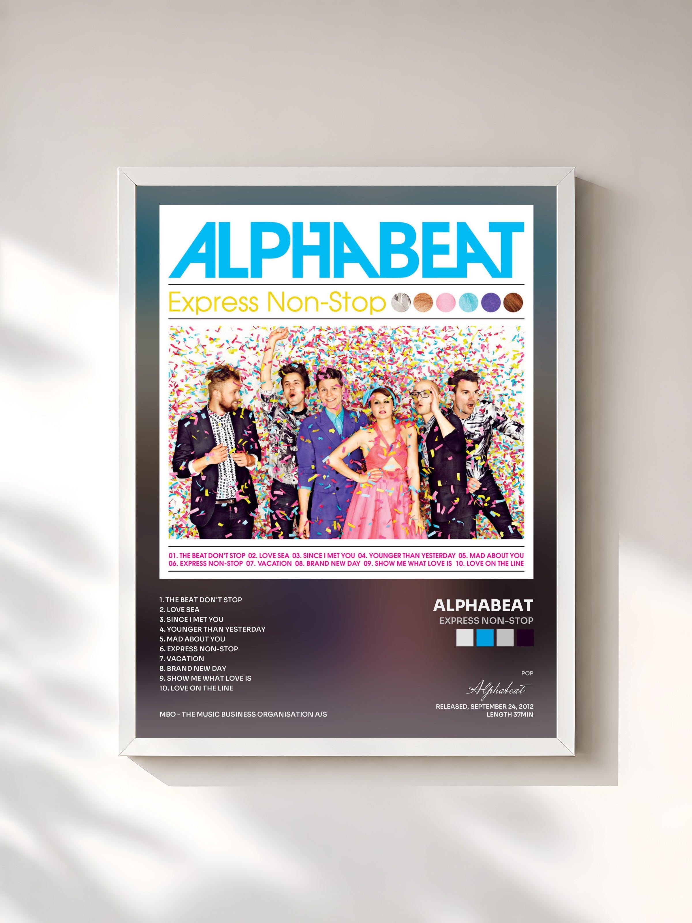 #blanc Tableau de l'album Express Non-Stop de Alphabeat, cadre blanc, imprimé et encadré en France