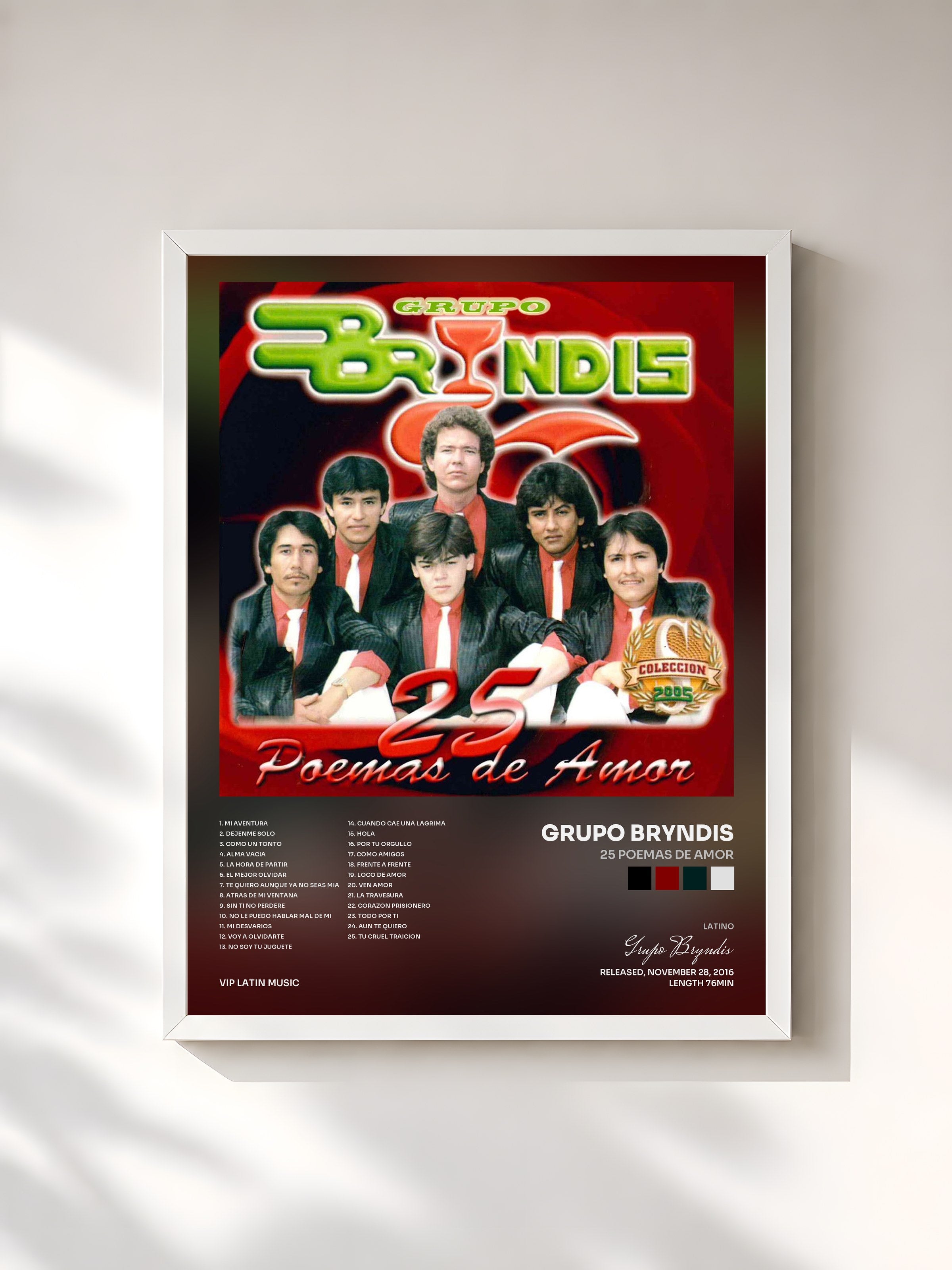 #blanc Tableau de l'album 25 Poemas de Amor de Grupo Bryndis, cadre blanc, imprimé et encadré en France
