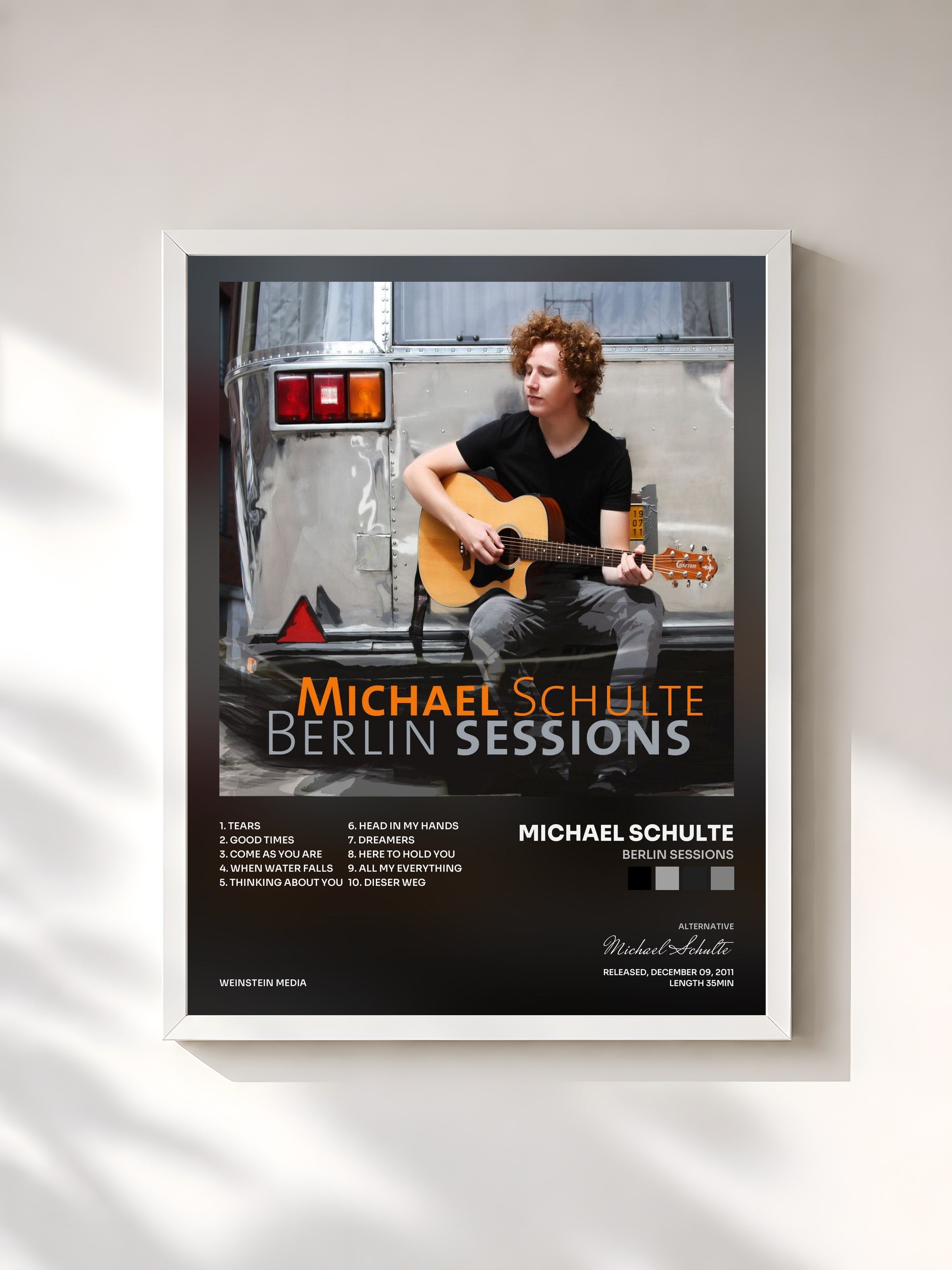 #blanc Tableau de l'album Berlin Sessions de Michael Schulte, cadre blanc, imprimé et encadré en France