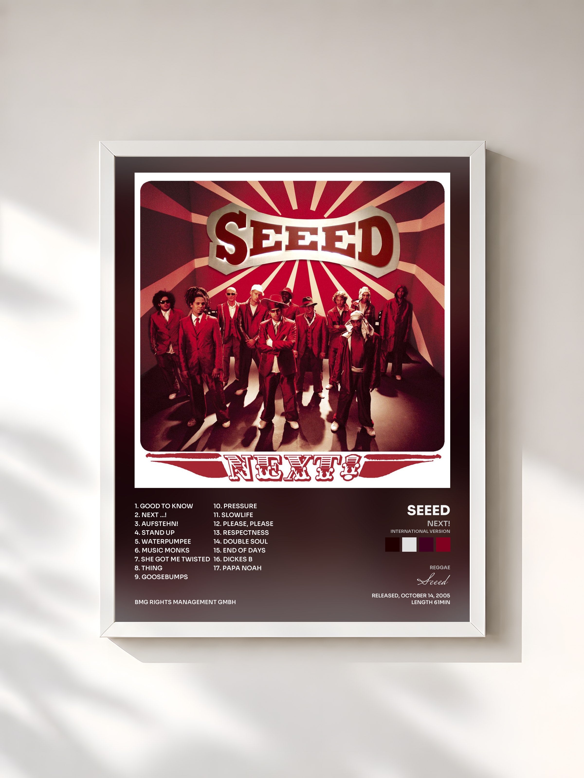 #blanc Tableau de l'album Next! (International Version) de Seeed, cadre blanc, imprimé et encadré en France