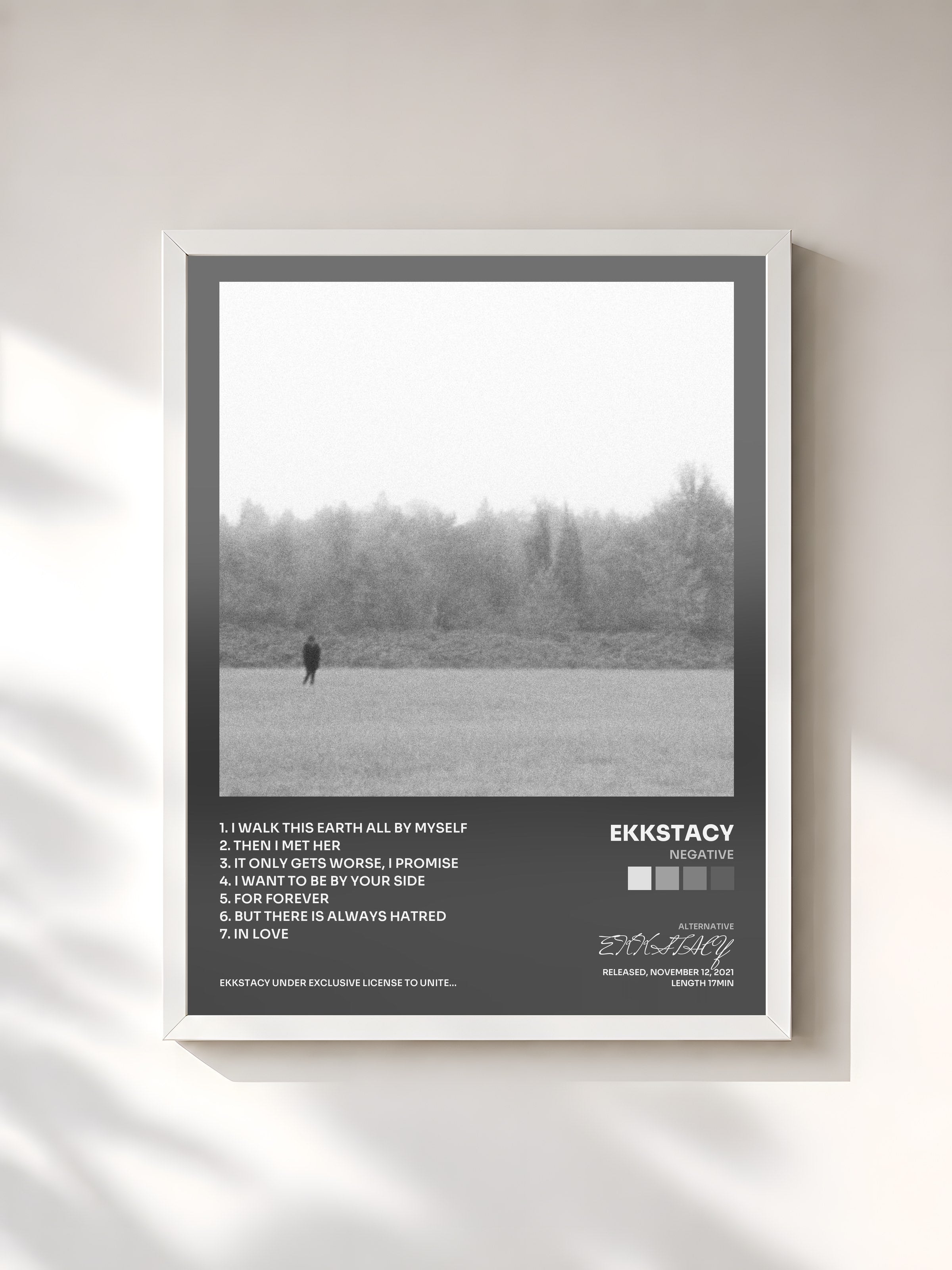 #blanc Tableau de l'album NEGATIVE de EKKSTACY, cadre blanc, imprimé et encadré en France