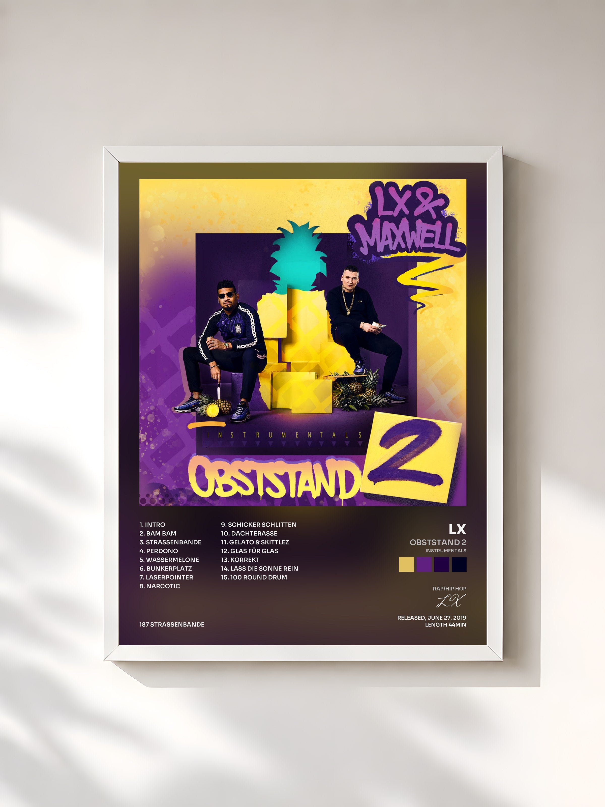 #blanc Tableau de l'album Obststand 2 (Instrumentals) de LX, cadre blanc, imprimé et encadré en France