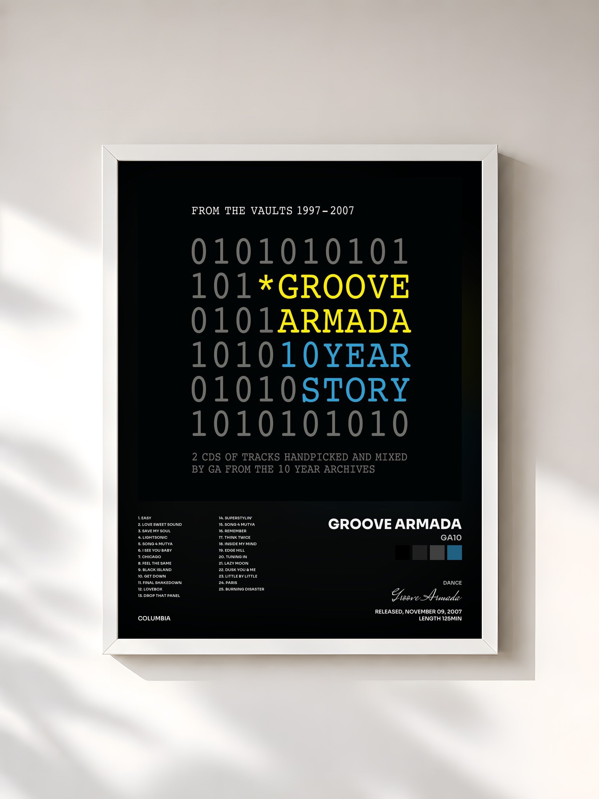 #blanc Tableau de l'album GA10 de Groove Armada, cadre blanc, imprimé et encadré en France