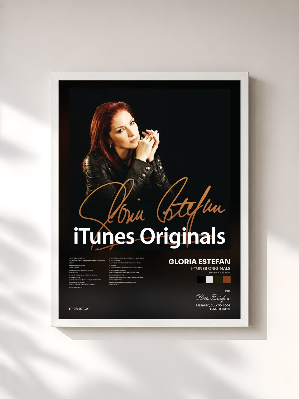 #blanc I-Tunes Originals (Spanish Version) di Gloria Estefan in stampa incorniciata, cornice bianca, stampata e incorniciata in Francia