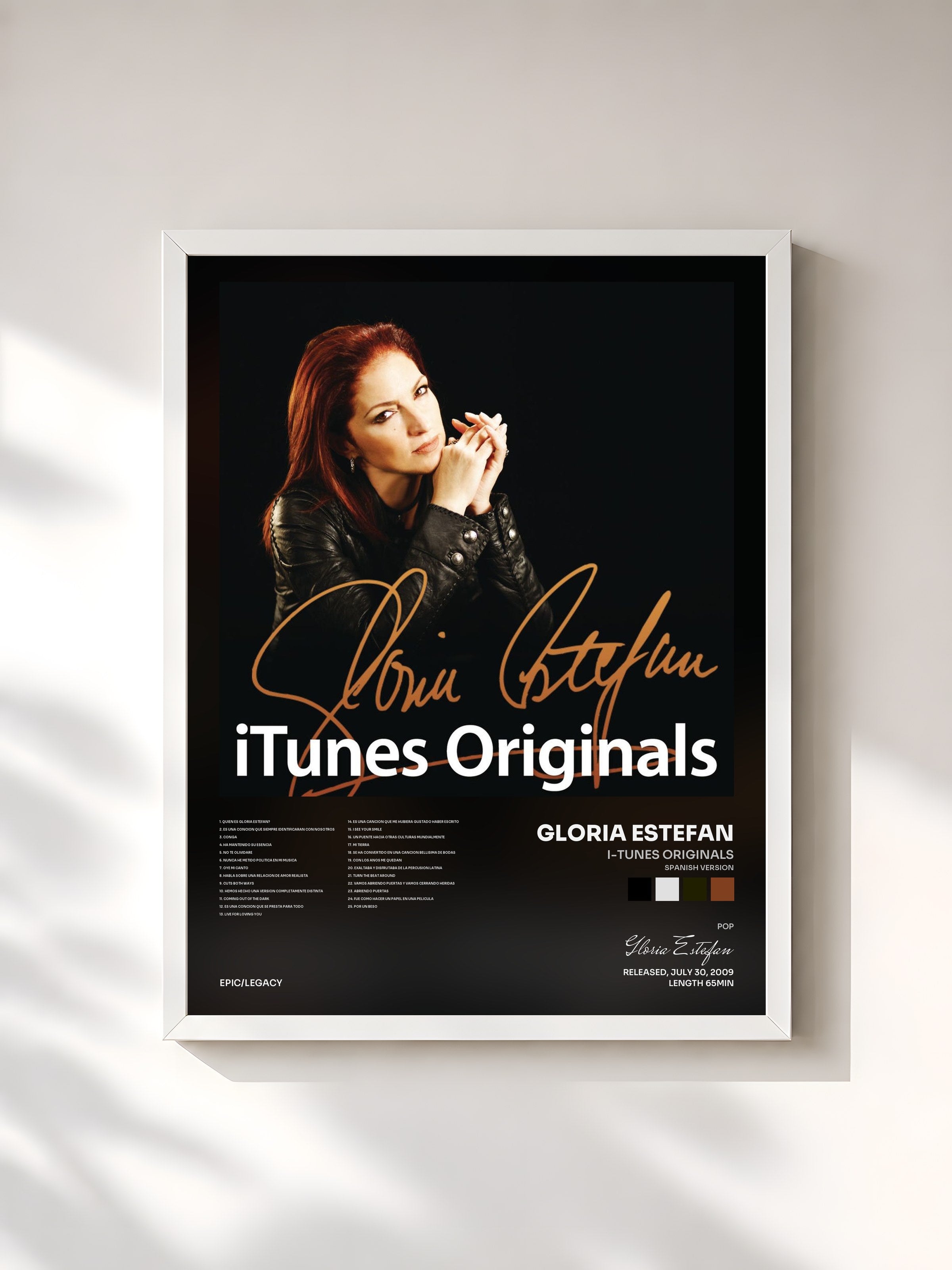 #blanc Tableau de l'album I-Tunes Originals (Spanish Version) de Gloria Estefan, cadre blanc, imprimé et encadré en France