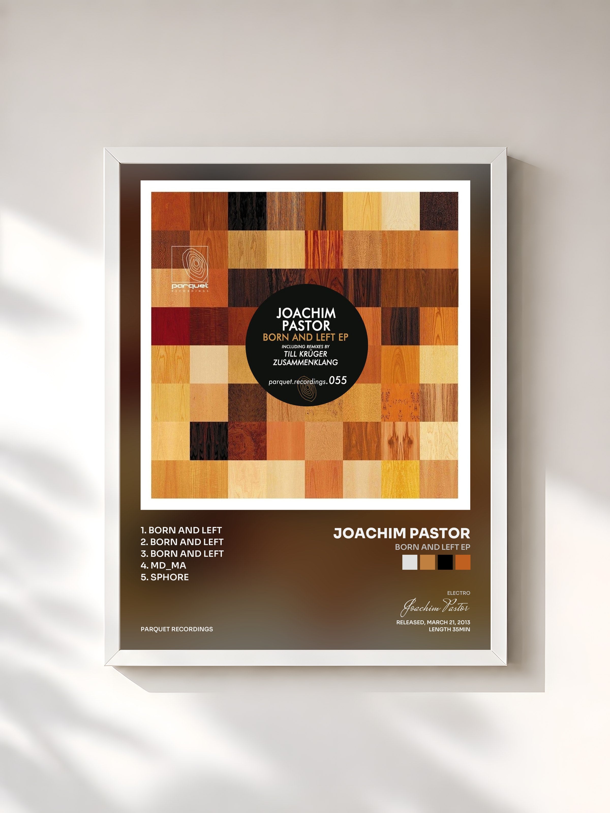 #blanc Tableau de l'album Born and Left EP de Joachim Pastor, cadre blanc, imprimé et encadré en France