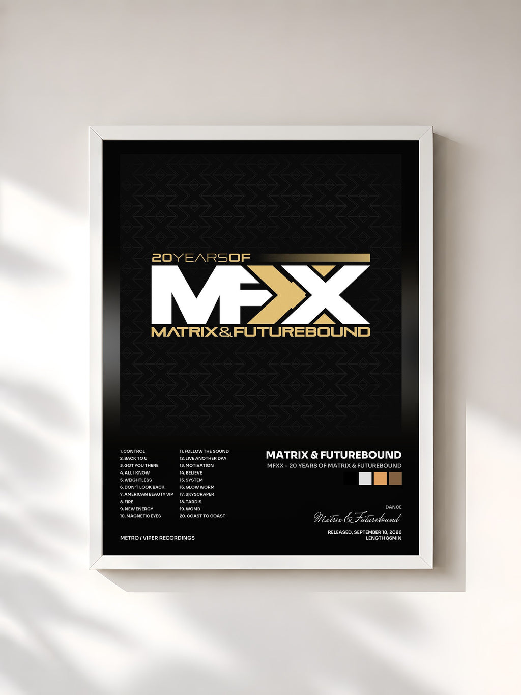 #blanc Tableau de l'album MFXX - 20 Years Of Matrix & Futurebound de Matrix & Futurebound, cadre blanc, imprimé et encadré en France