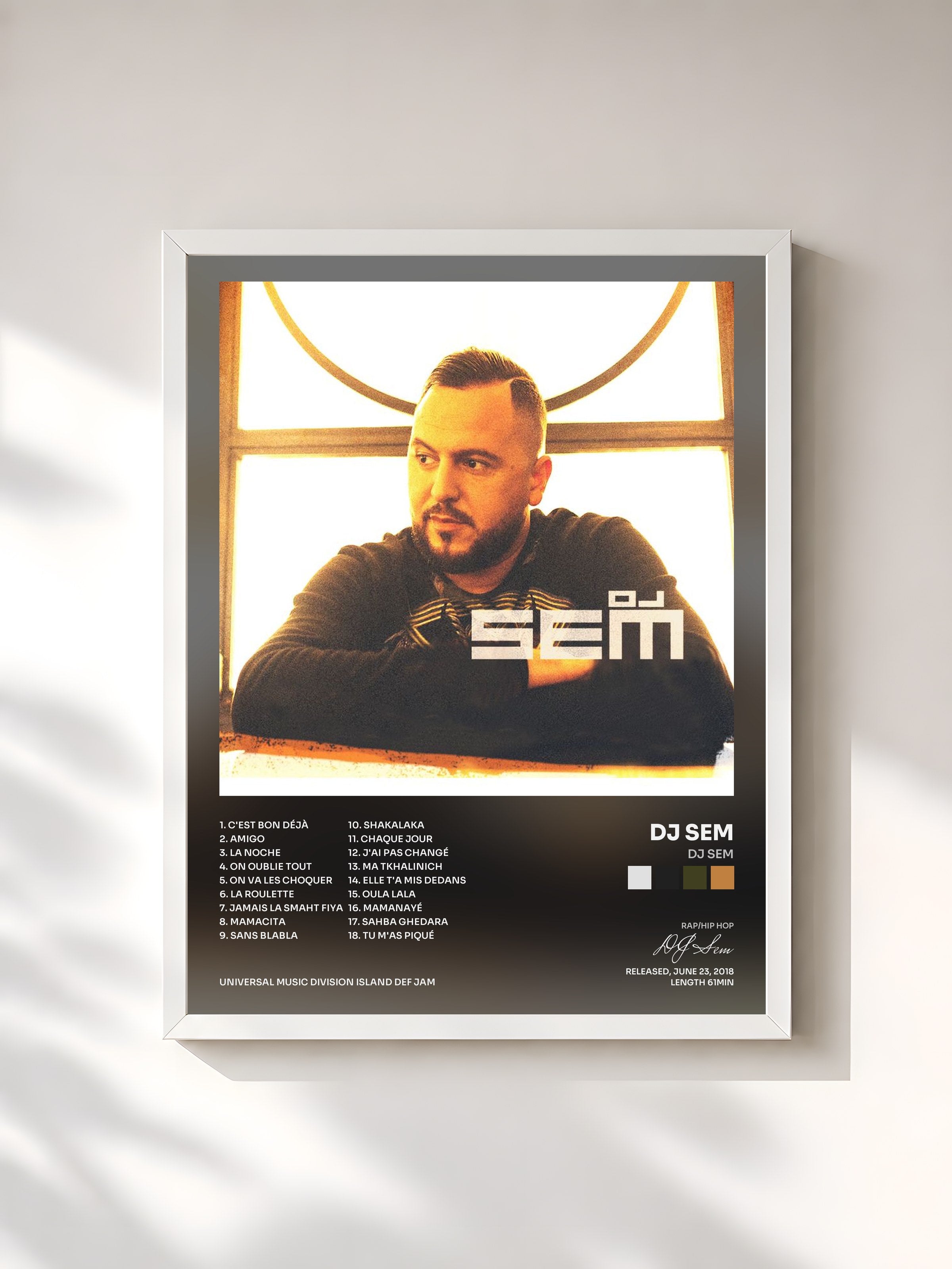#blanc Tableau de l'album DJ Sem de DJ Sem, cadre blanc, imprimé et encadré en France
