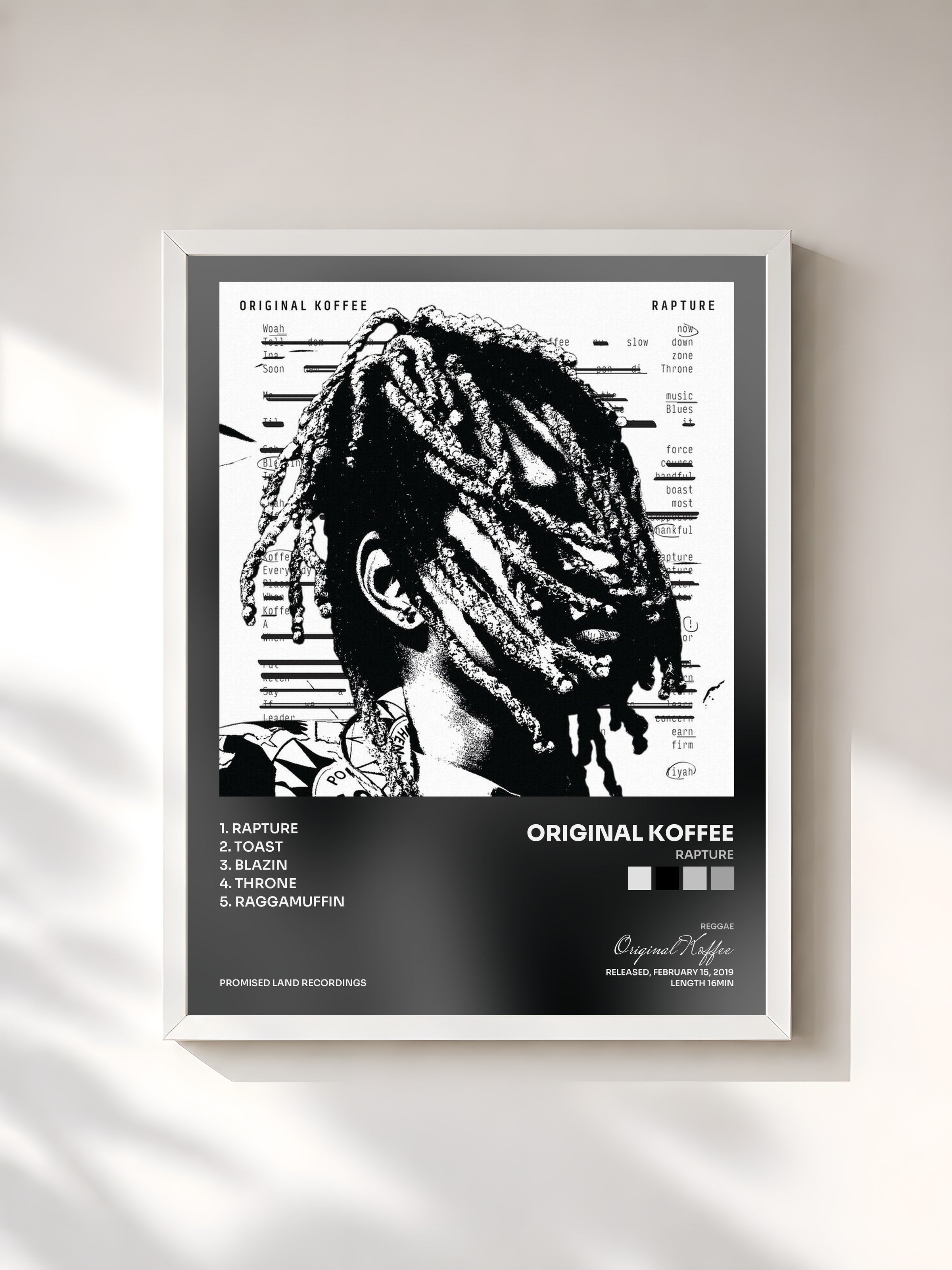 #blanc Tableau de l'album Rapture de Original Koffee, cadre blanc, imprimé et encadré en France