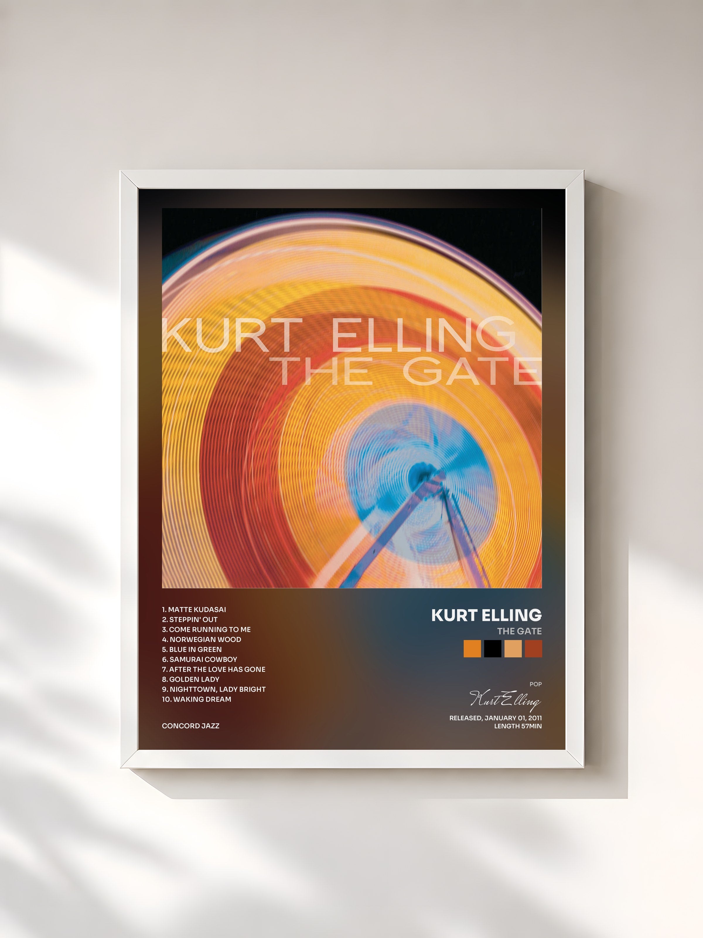 #blanc Tableau de l'album The Gate de Kurt Elling, cadre blanc, imprimé et encadré en France