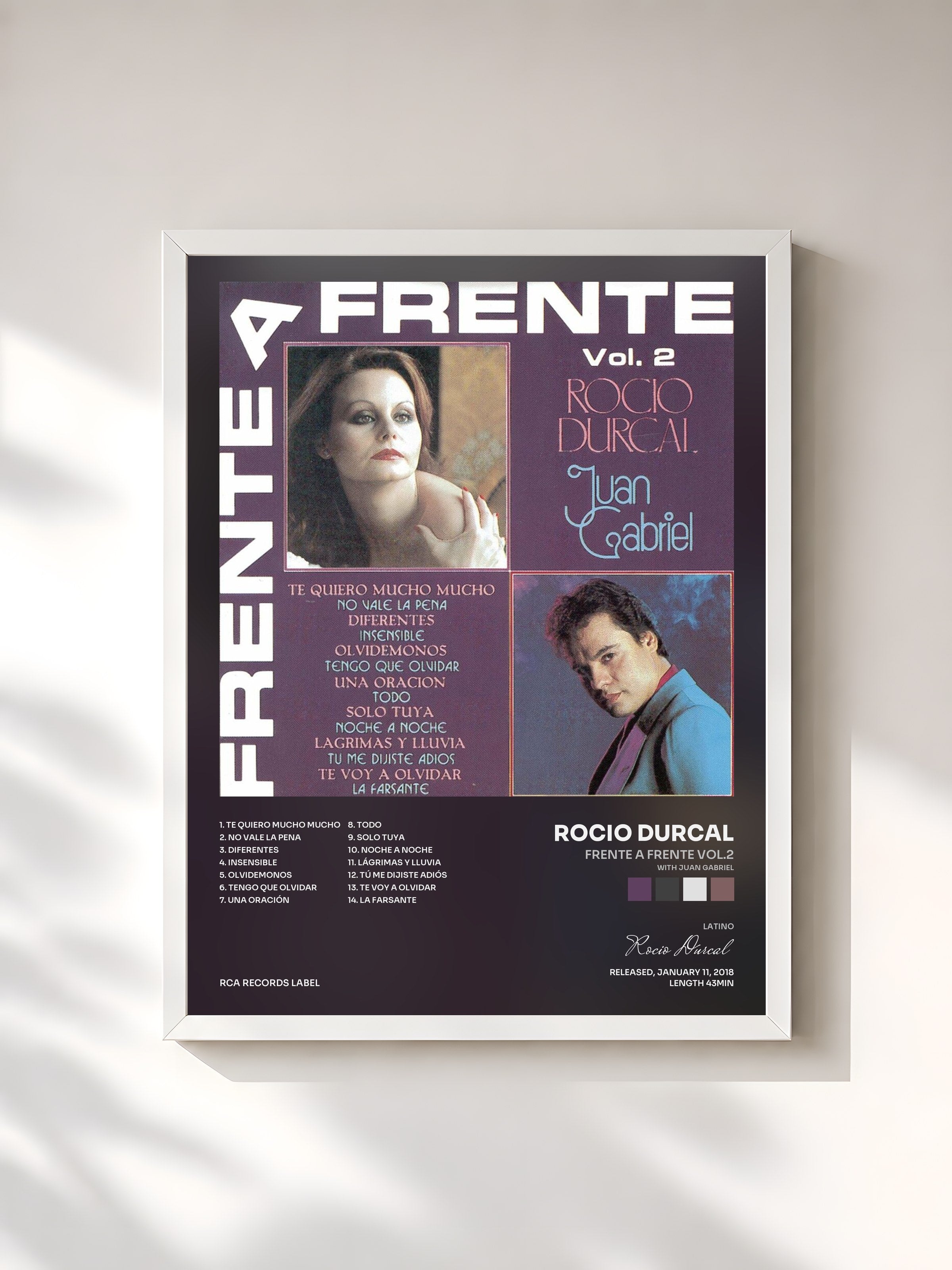 #blanc Tableau de l'album Frente A Frente Vol.2 (with Juan Gabriel) de Rocio Durcal, cadre blanc, imprimé et encadré en France