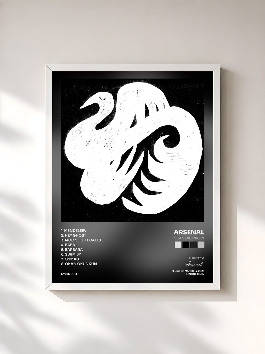 #blanc Tableau de l'album Okan Okunkun de Arsenal, cadre blanc, imprimé et encadré en France