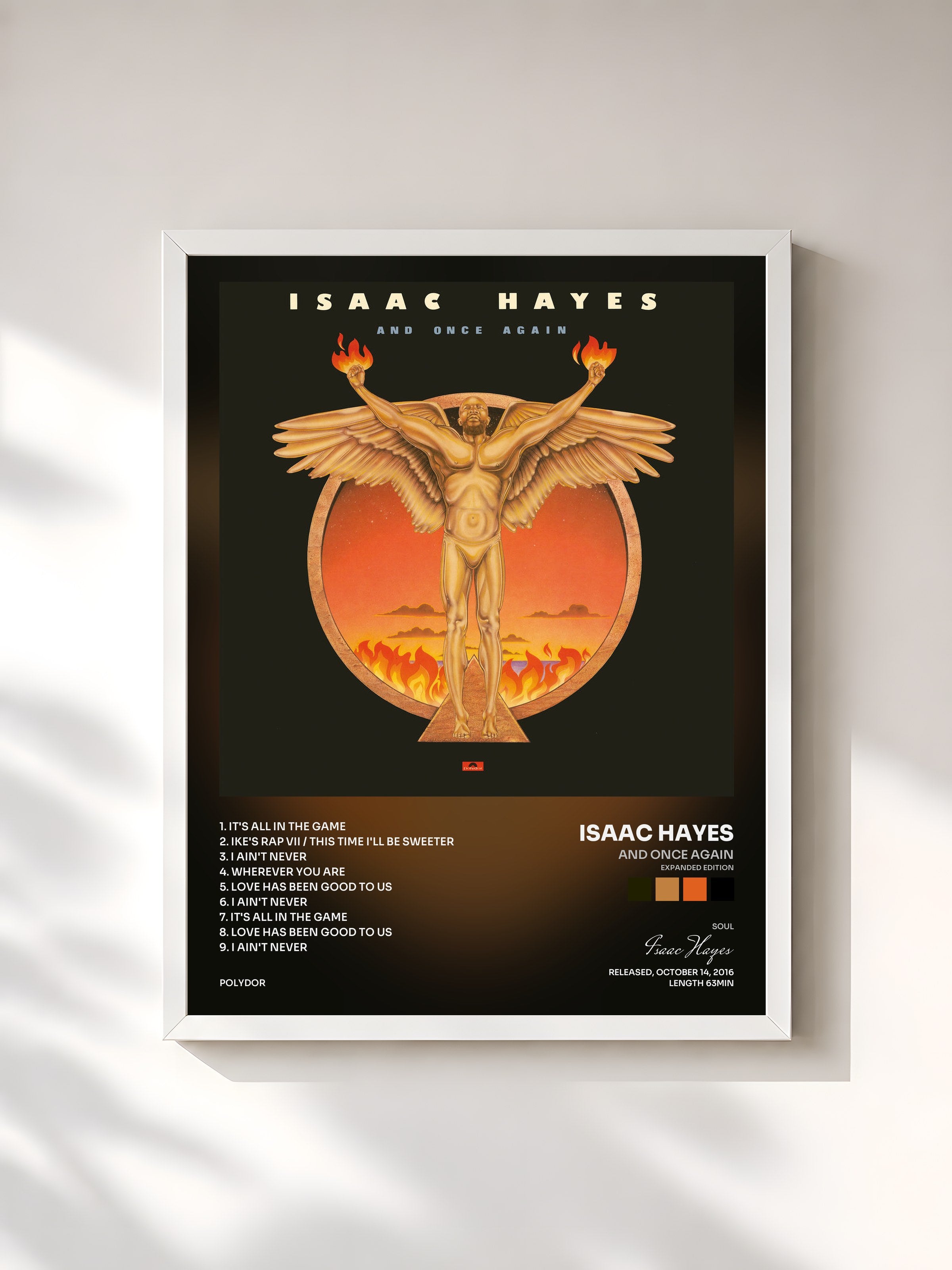 #blanc Tableau de l'album And Once Again (Expanded Edition) de Isaac Hayes, cadre blanc, imprimé et encadré en France