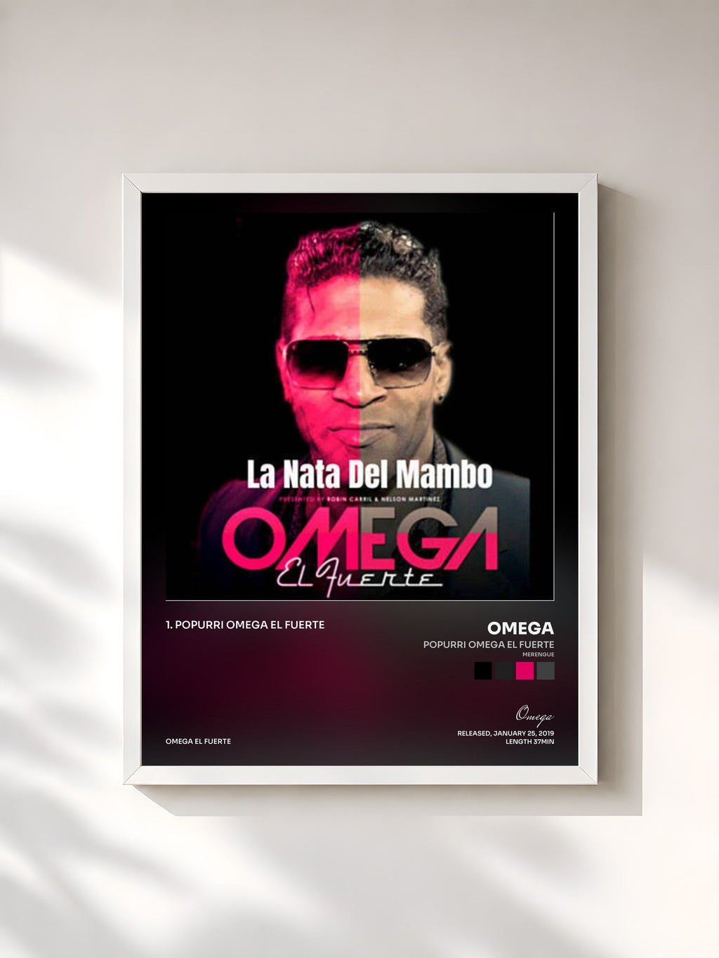 #blanc Popurri Omega el Fuerte (Merengue) by Omega as a framed art print, white frame, printed and framed in France
