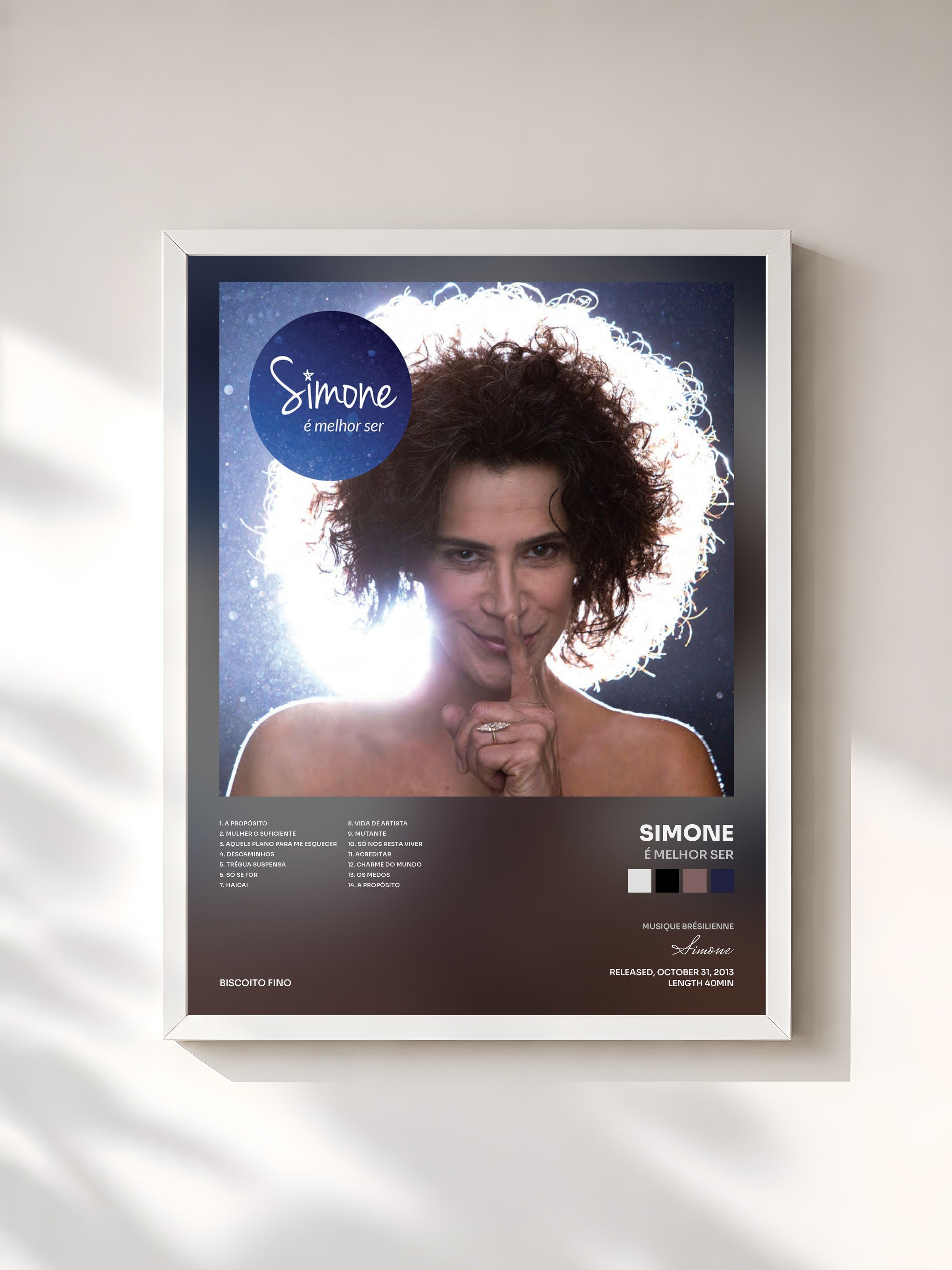 #blanc Tableau de l'album É Melhor Ser de Simone, cadre blanc, imprimé et encadré en France