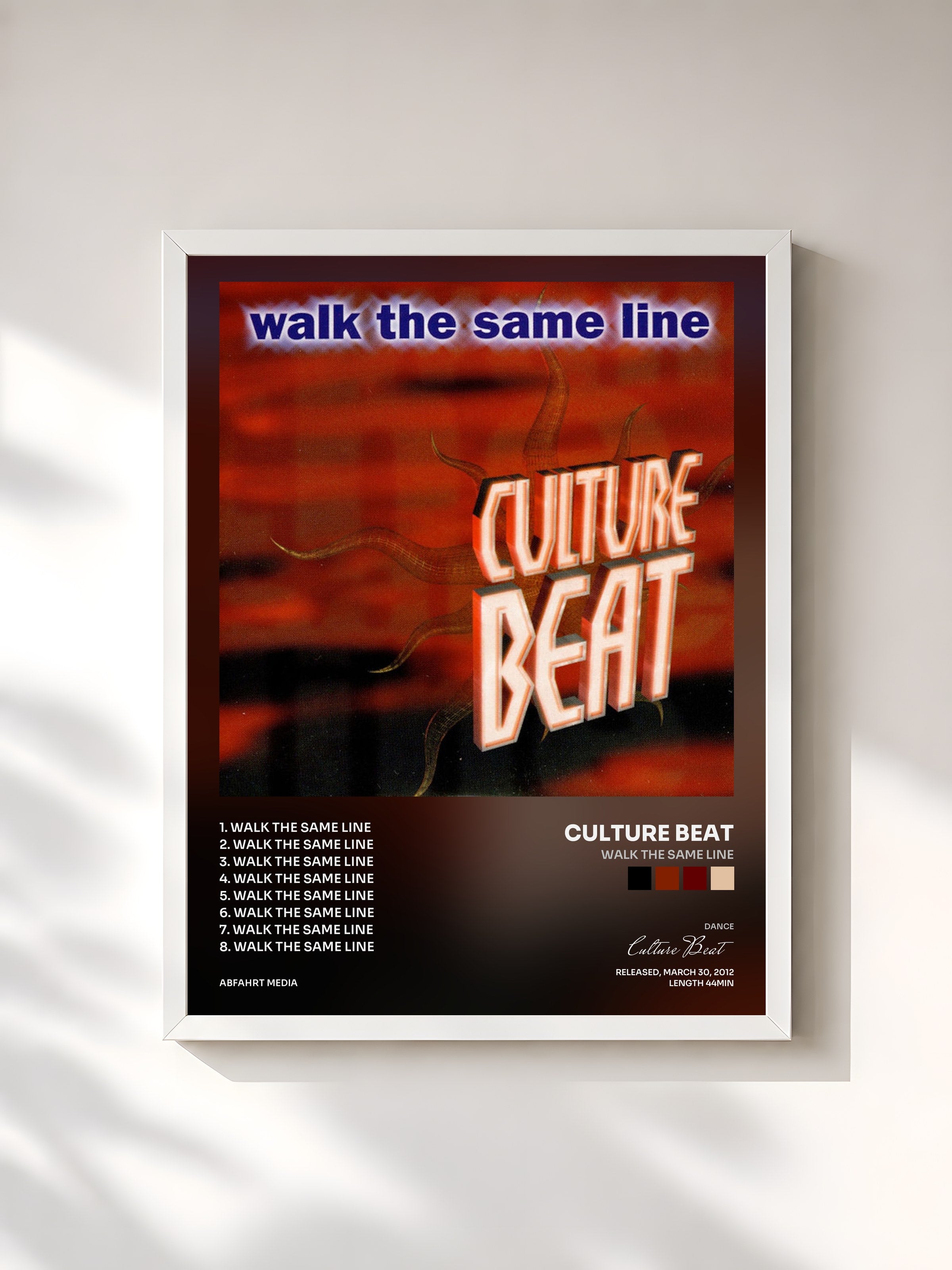 #blanc Tableau de l'album Walk the Same Line de Culture Beat, cadre blanc, imprimé et encadré en France