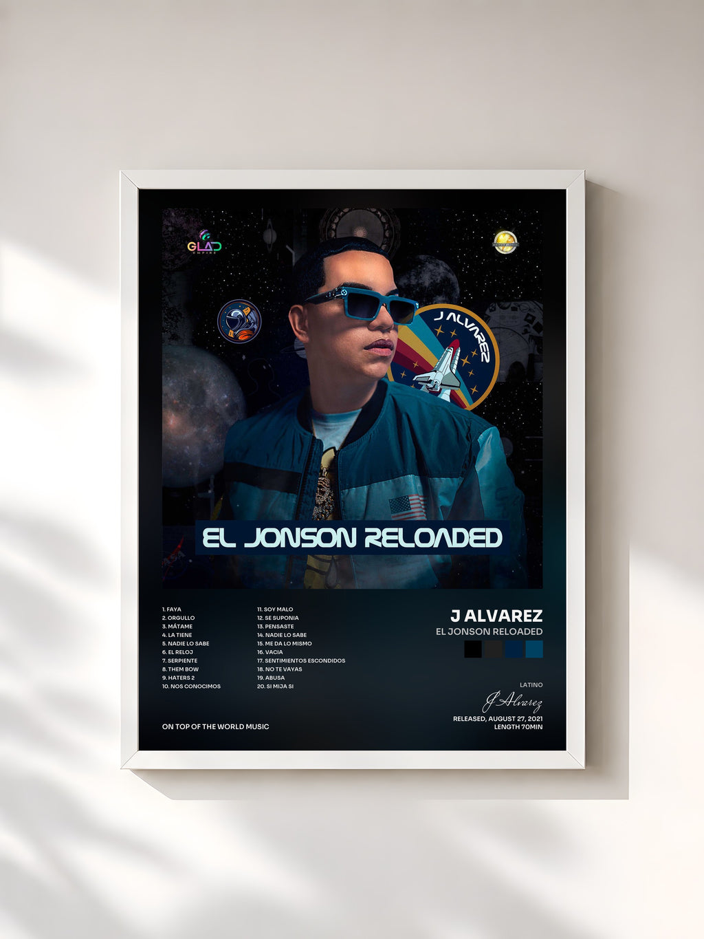#blanc Tableau de l'album El Jonson Reloaded de J Alvarez, cadre blanc, imprimé et encadré en France