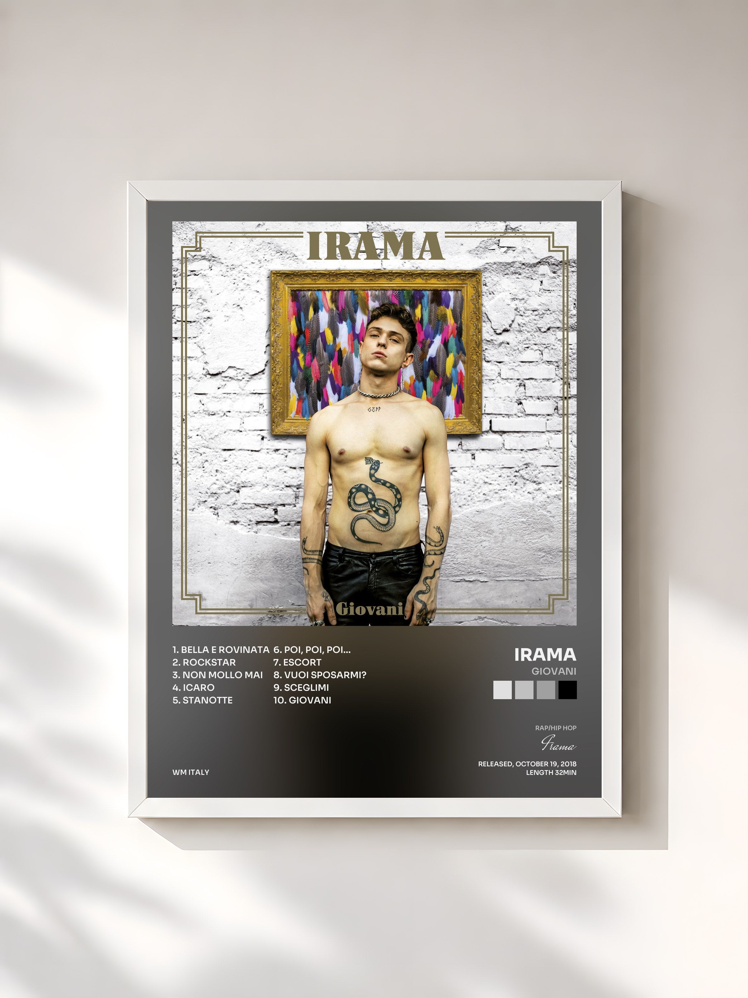 #blanc Tableau de l'album Giovani de Irama, cadre blanc, imprimé et encadré en France