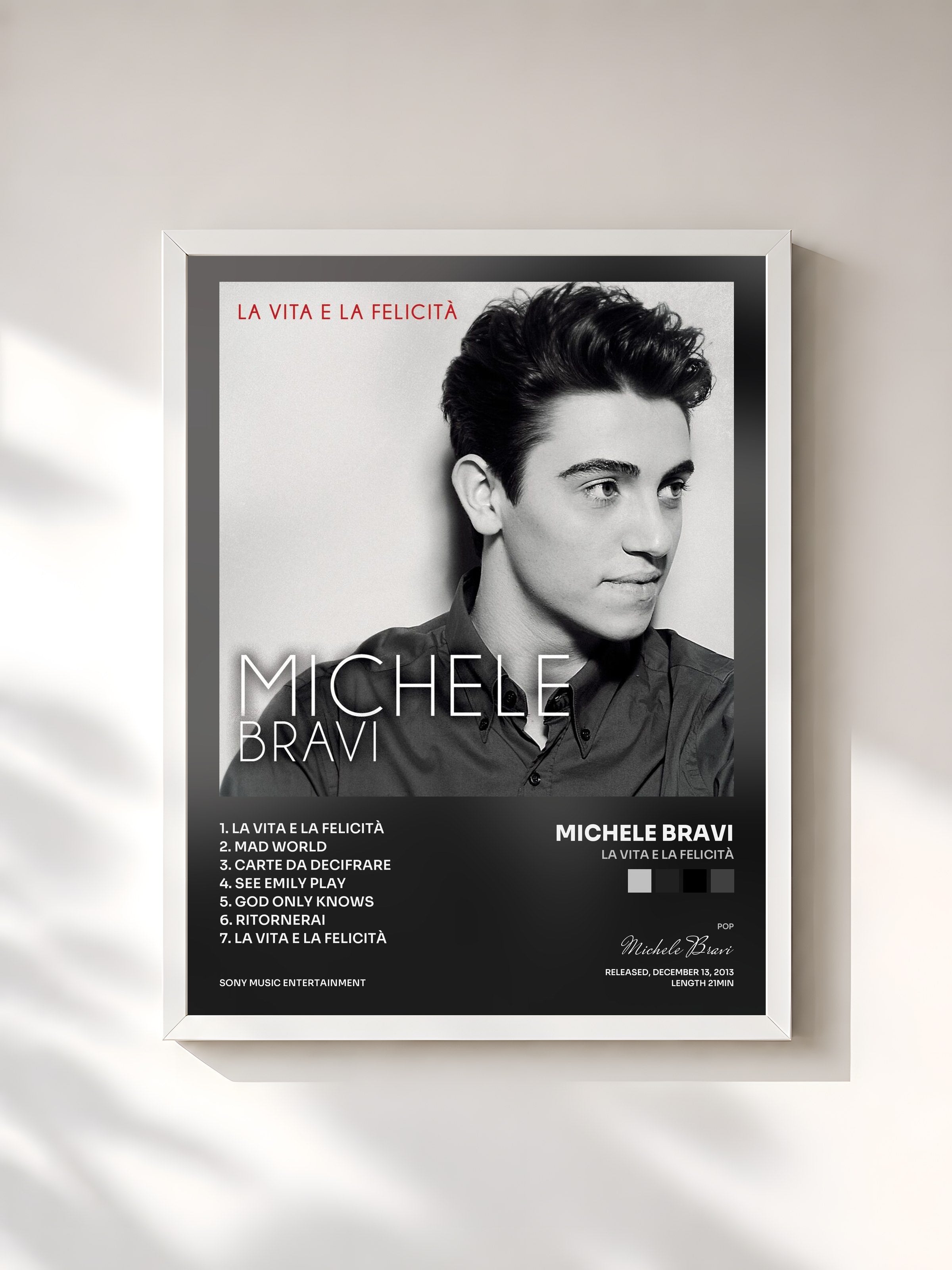 #blanc Tableau de l'album La vita e la felicità de Michele Bravi, cadre blanc, imprimé et encadré en France