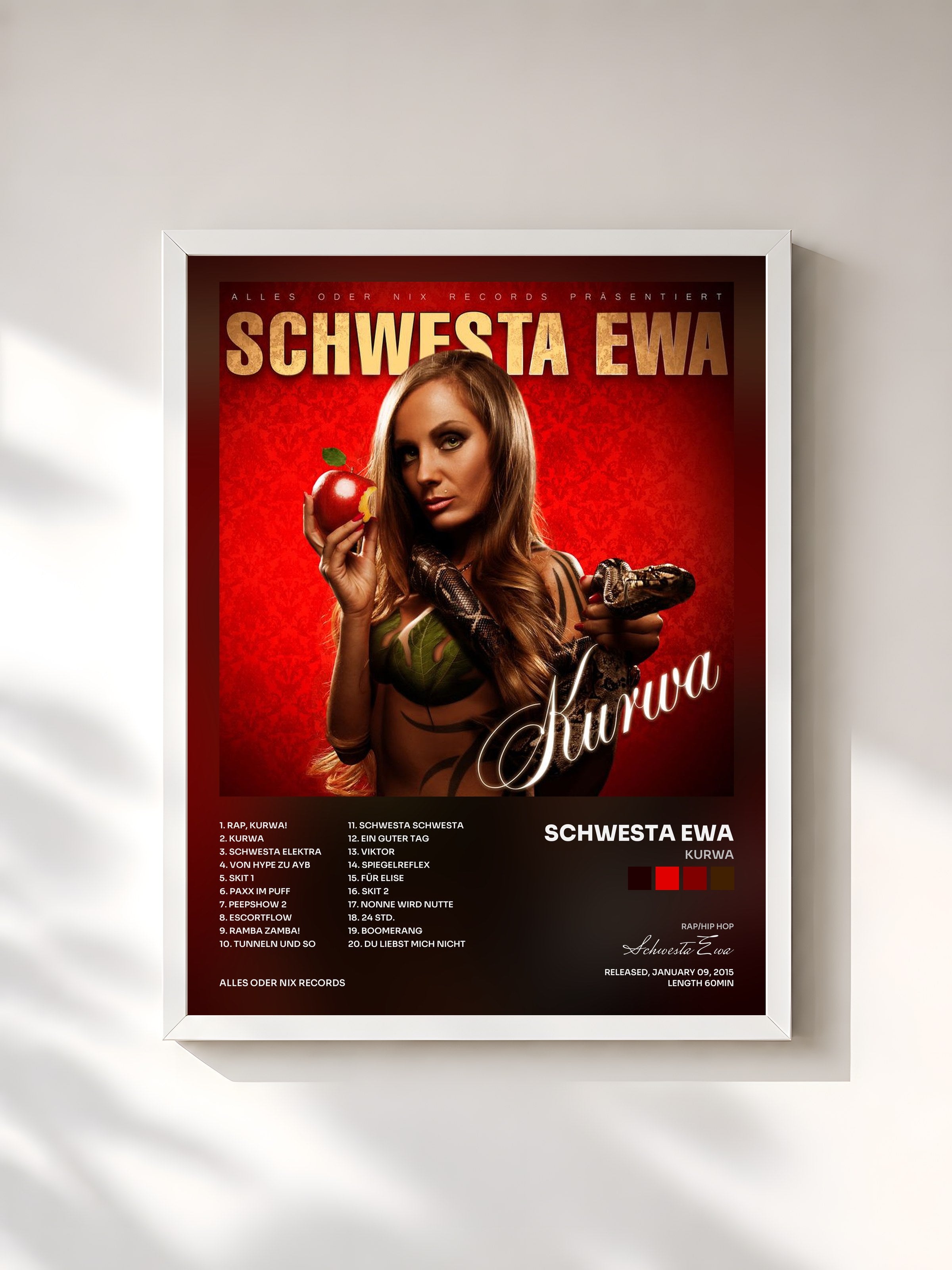 #blanc Tableau de l'album Kurwa de Schwesta Ewa, cadre blanc, imprimé et encadré en France