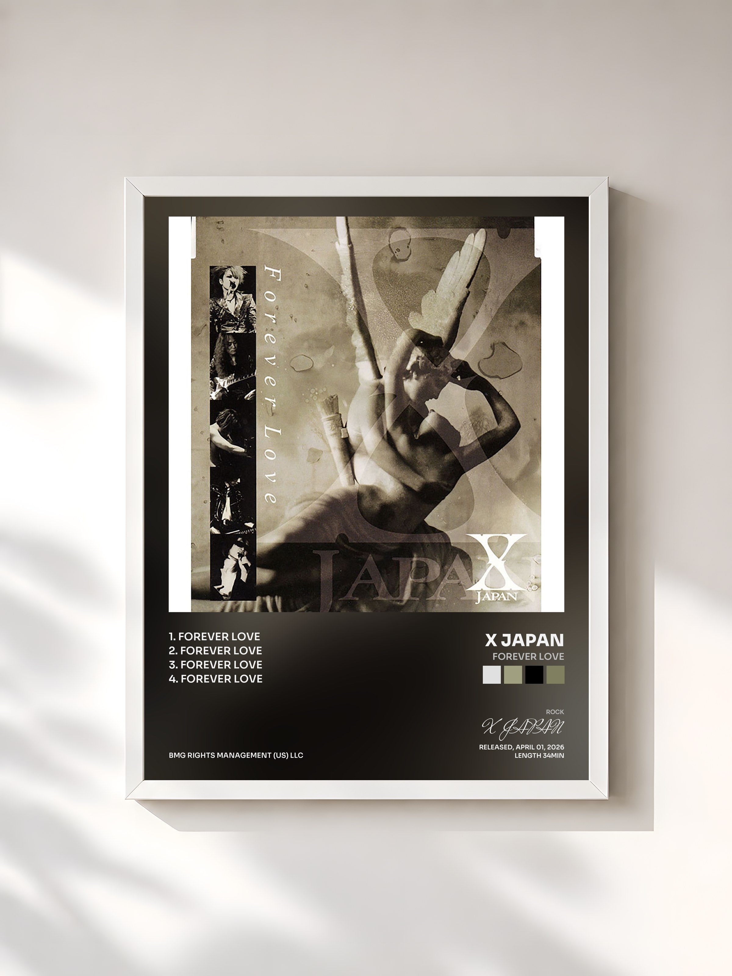 #blanc Tableau de l'album Forever Love de X JAPAN, cadre blanc, imprimé et encadré en France