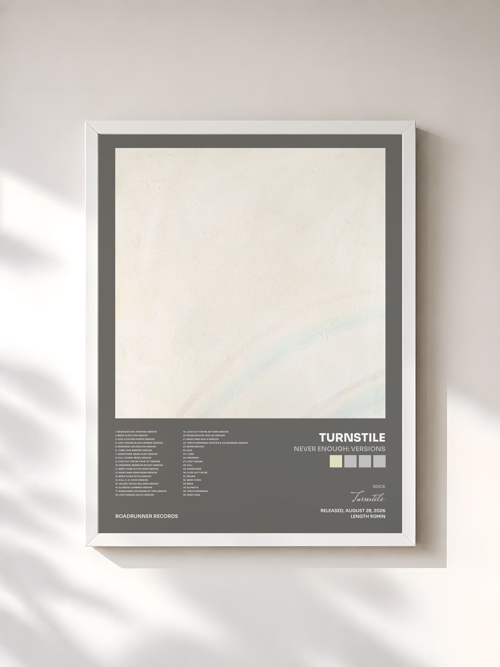 #blanc Tableau de l'album NEVER ENOUGH: VERSIONS de Turnstile, cadre blanc, imprimé et encadré en France