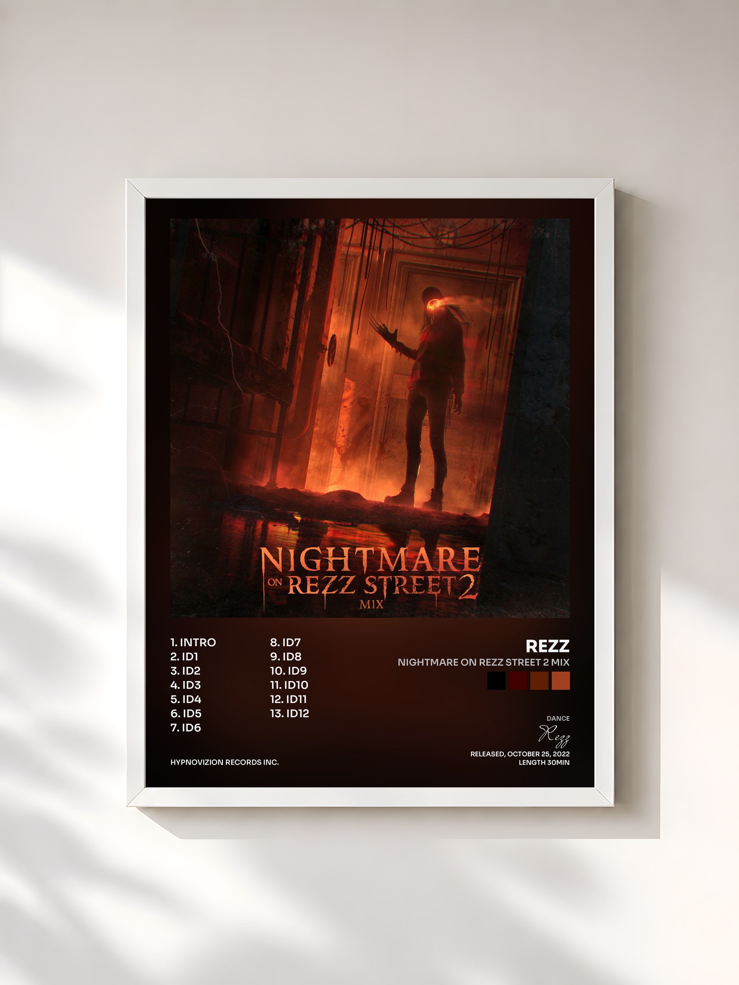 #blanc Tableau de l'album Nightmare On Rezz Street 2 Mix de Rezz, cadre blanc, imprimé et encadré en France