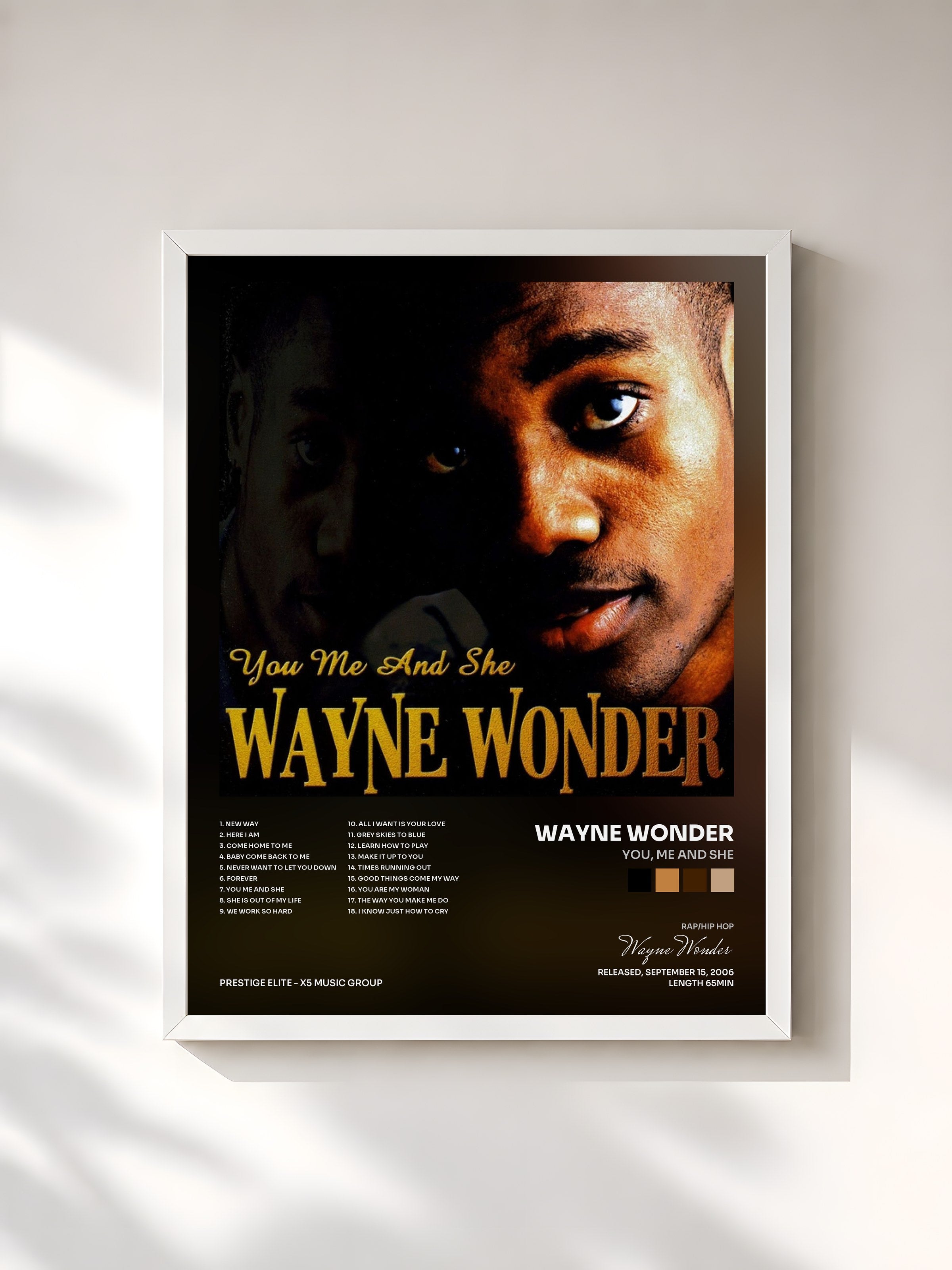 #blanc Tableau de l'album You, Me And She de Wayne Wonder, cadre blanc, imprimé et encadré en France