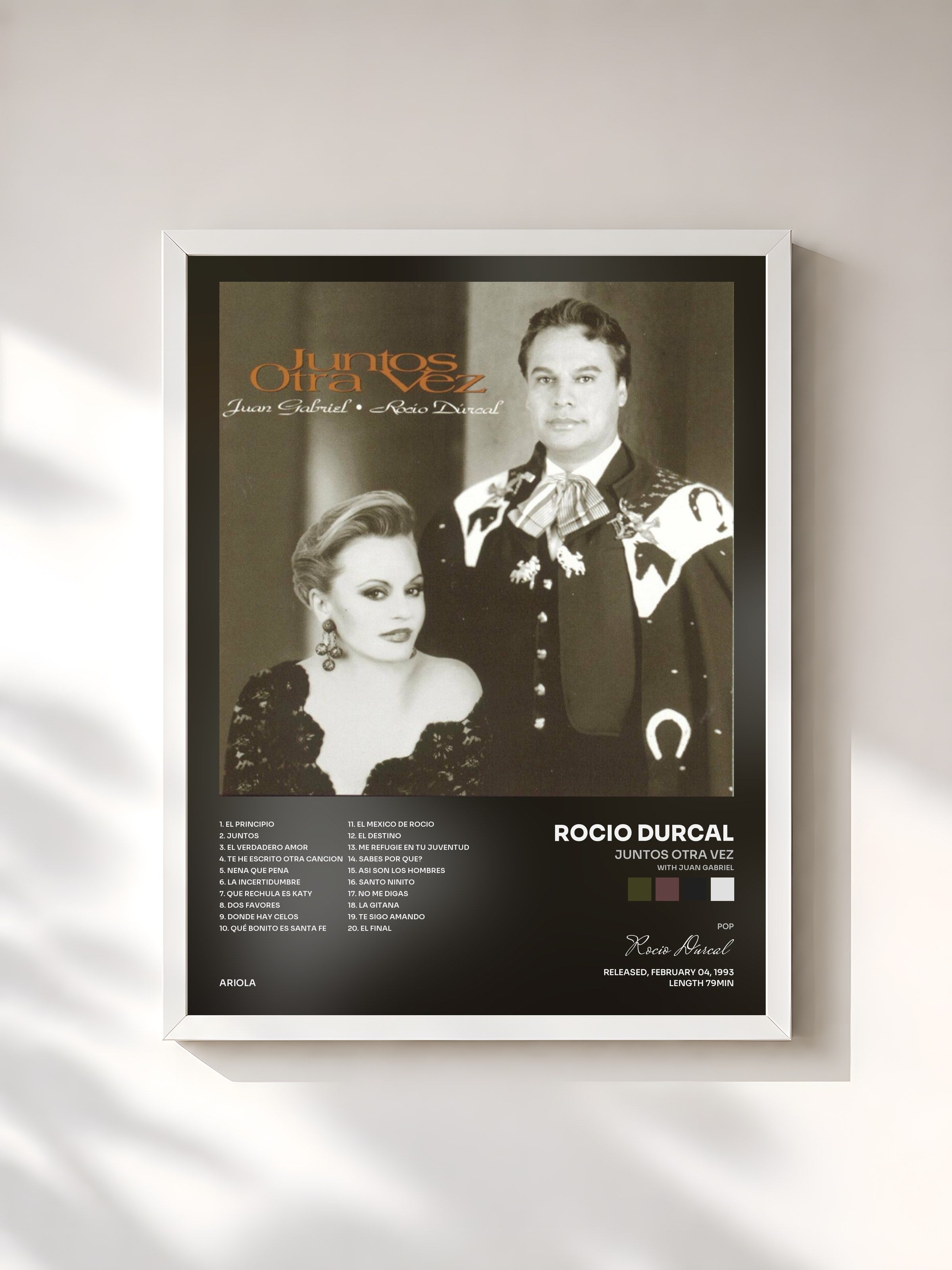 #blanc Tableau de l'album Juntos Otra Vez (with Juan Gabriel) de Rocio Durcal, cadre blanc, imprimé et encadré en France